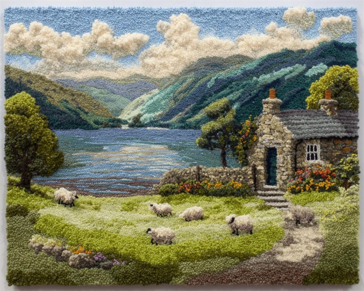 Henypt DIY Latch Hook Rug Kit Sheep by the River 90x120cm
