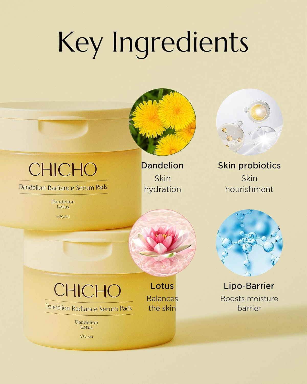 CHICHO Dandelion Radiance Serum Pads (90 Pads) – Jumbo 8cm Quick Mask Toner Pads – 80.2% Dandelion Biome + Lotus, Vegan pH 5.2, Sensitive Skin - Image 5