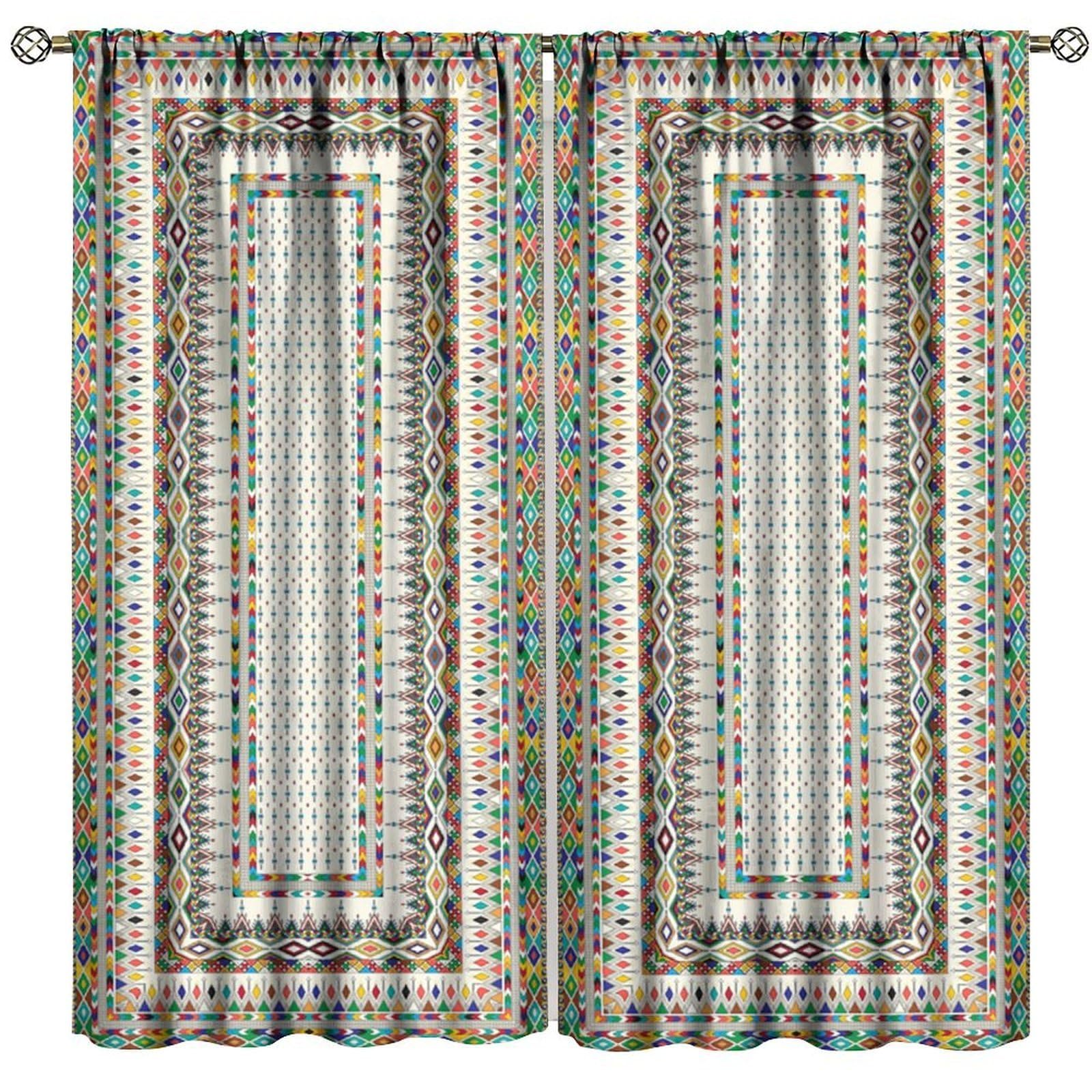 BenYaSong Bohemian Geometric Blackout Window Curtain,Multicolor Tribal Kilim Pattern for Home Kitchen Livingroom Coffee Room Window Drapes 2Panel 84" W X 84" L