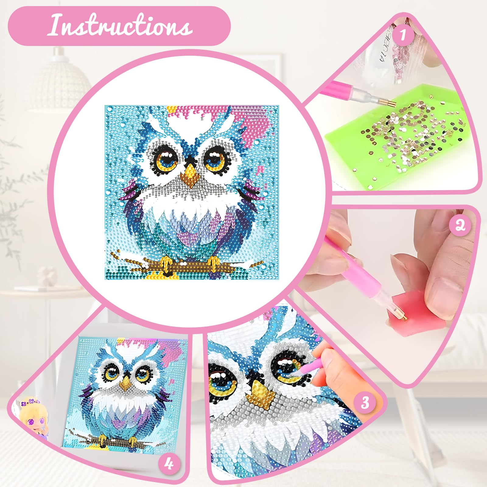 8 Kit Diamond Painting Per Bambini - Con Brillantini 5D | Attività Creativa Per Casa E Regalo - Foto 6