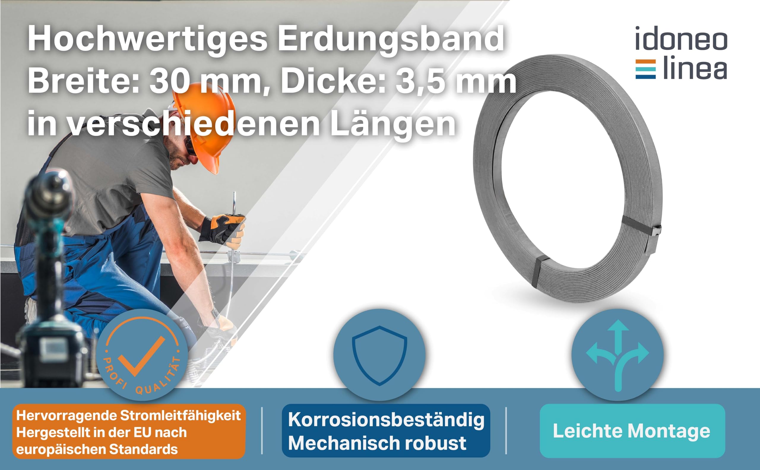 Erdungsband/Erdband aus verzinktem Stahl – Ring 30 m x 3,5 mm, 25 kg – Erdungsleiter für Blitzschutz, Erdungsanlagen & PV-Anlagen