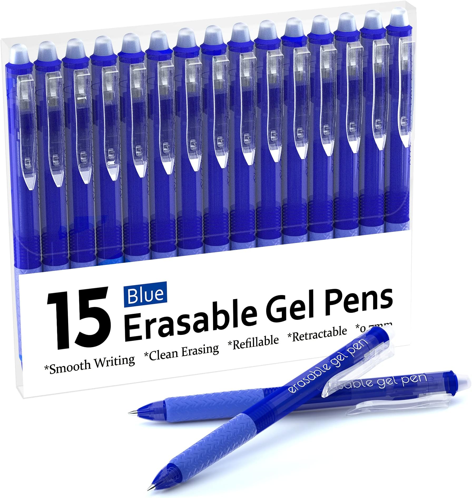 Erasable Gel Pens, 15 Pack Blue Retractable Erasable Pens Clicker, Fine Point, Make Mistakes Disappear, Blue Ink for Writing Planner and Crossword Puzzles