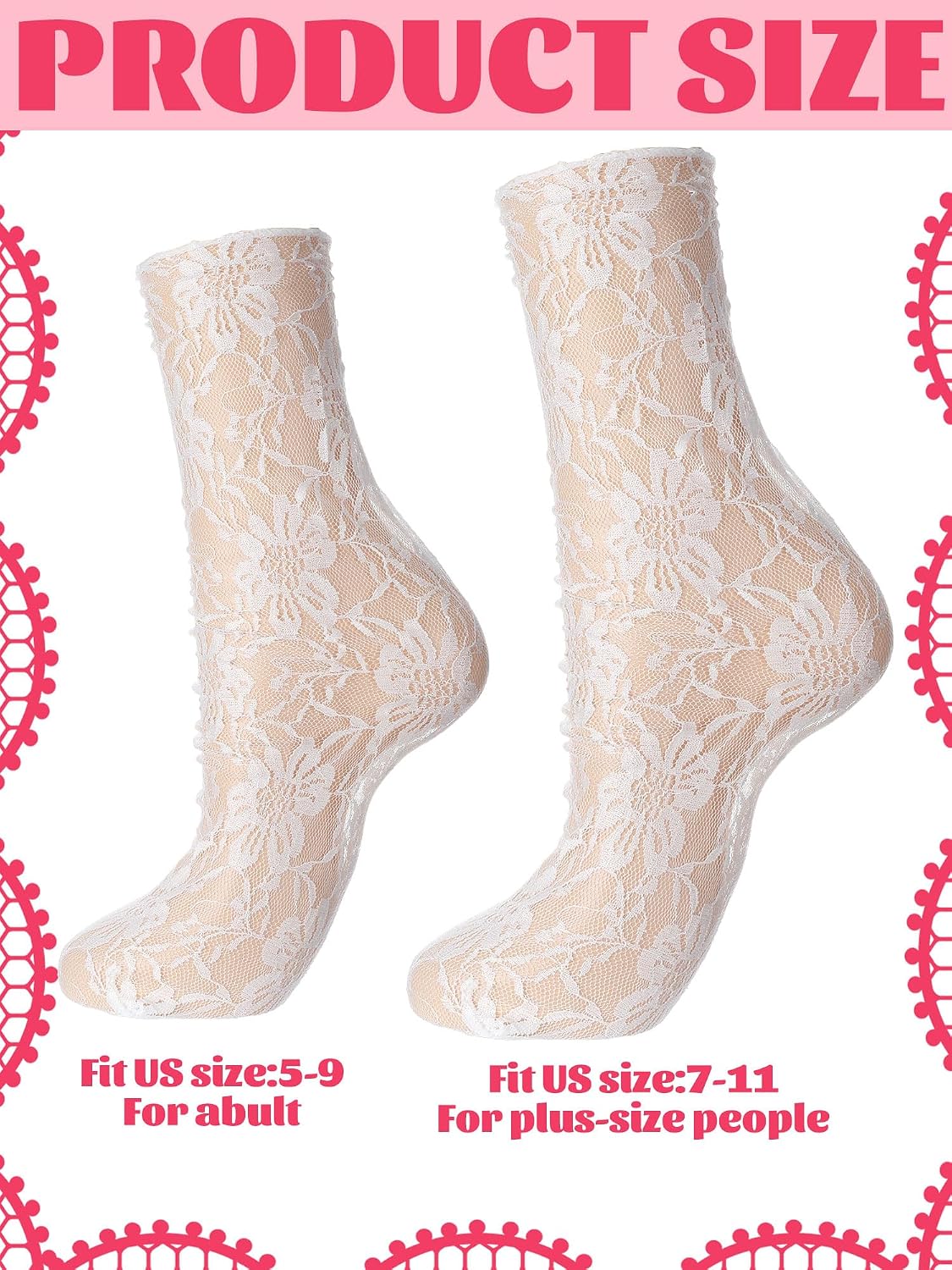 Geyoga 4 Pairs Women's Lace Socks Ankle High Lace Loose Sheer Mesh Slouch Socks for Women