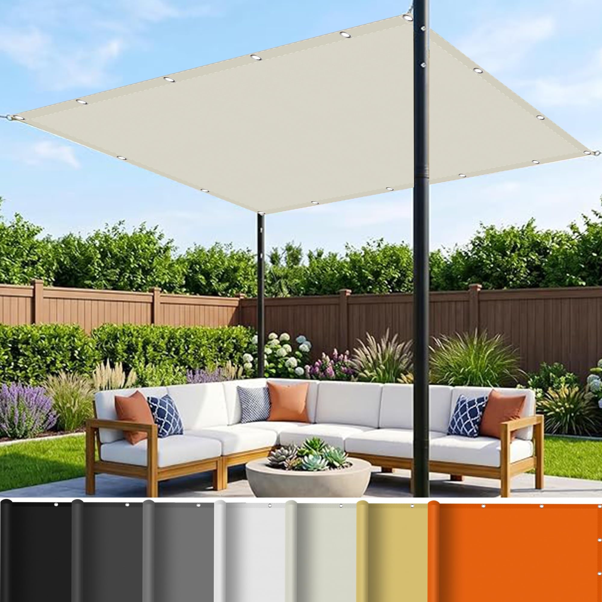 Bâche d'ombrage pour terrasse et balcon 0.8x8.5m blanc cassé protection UV tissu polyester