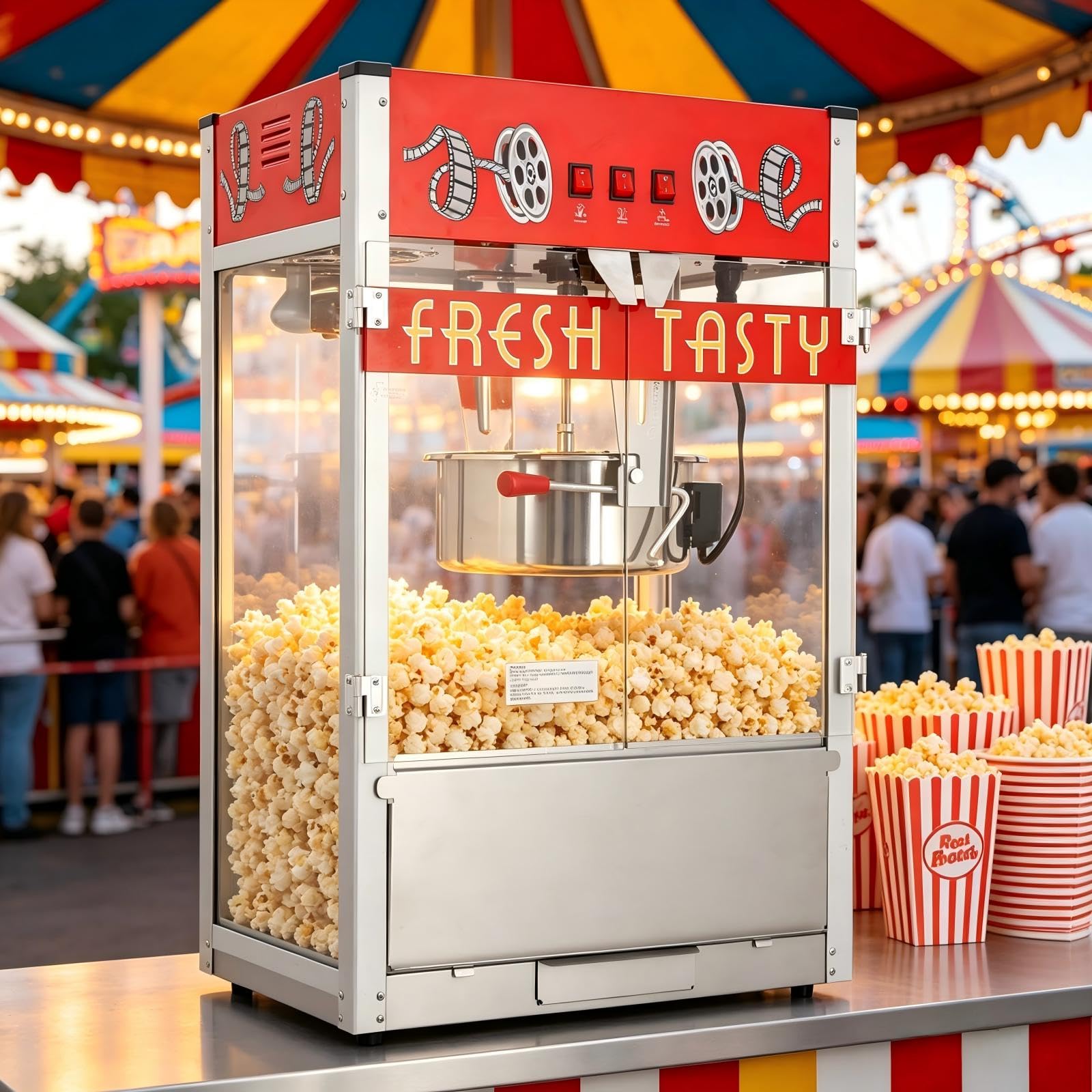 36oz Countertop Commercial Popcorn Machine, Red Theater Style