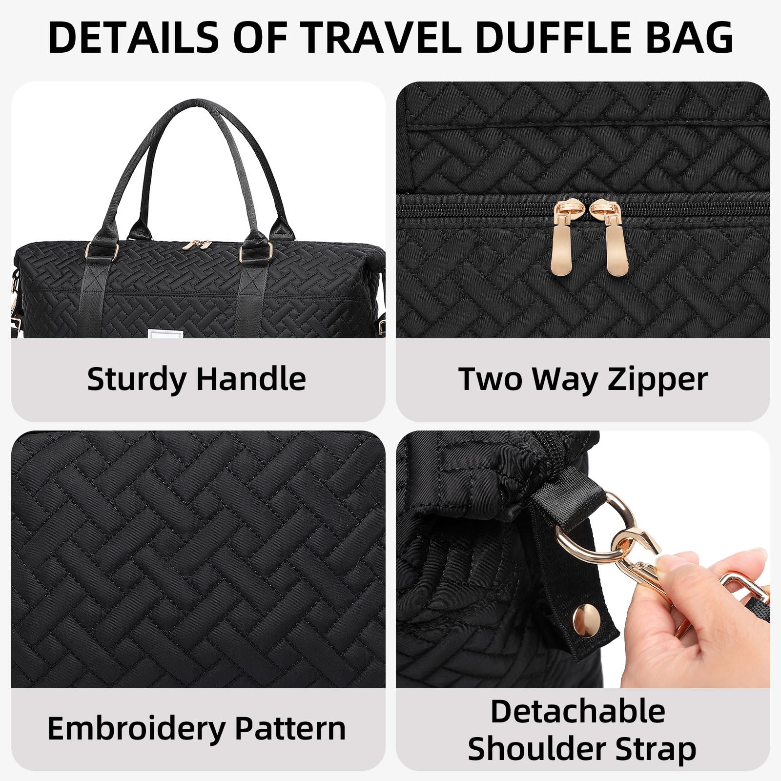 Bolsa de deporte de viaje bolsa de fin de semana con compartimento para zapatos, bolso de mano para mujer con bolsa de tocador, bolsa de gimnasio de 50 L con bolsillo húmedo, bolsas de hospital