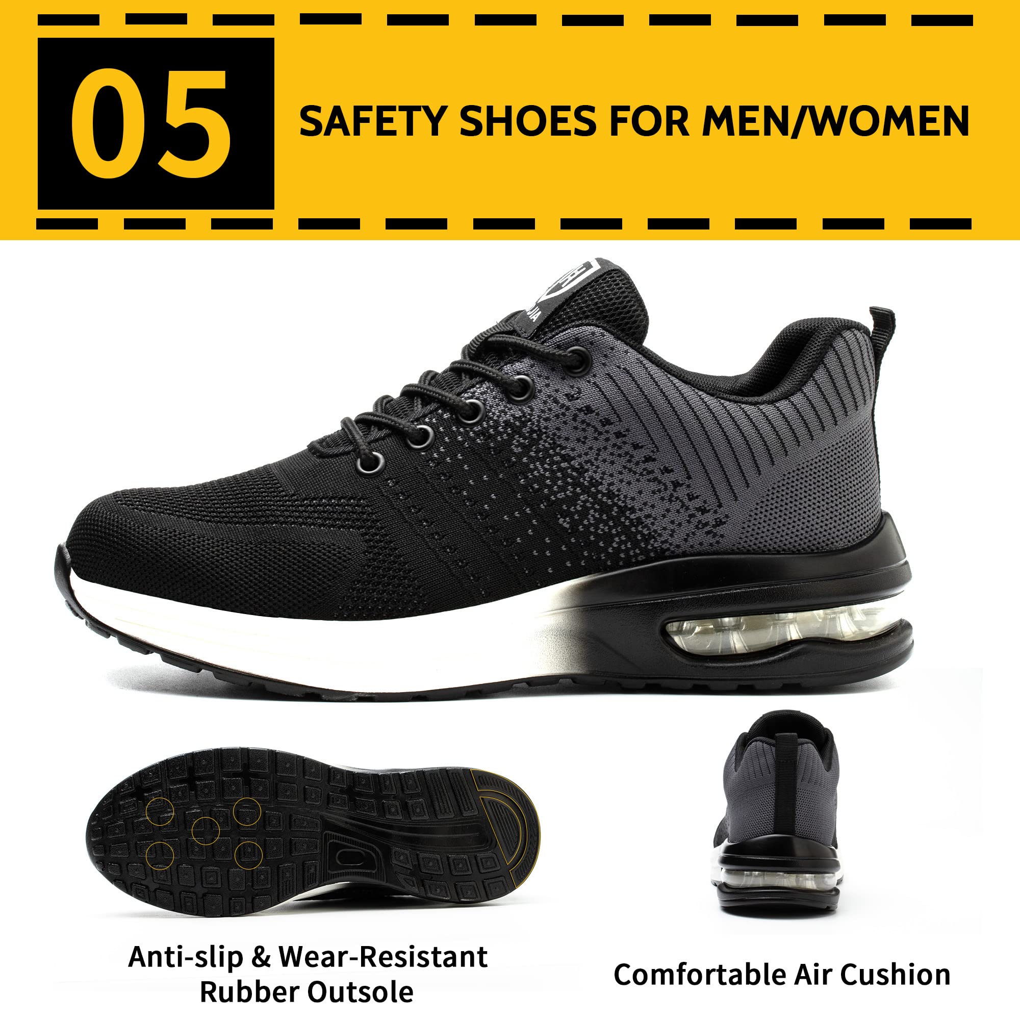 Scarpe Antinfortunistiche Scarpe da Lavoro Scarpe Sportive Leggere con Punta in Acciaio Sneakers Traspiranti con Puntale in Acciaio Uomo o Donna Taglia 35-46