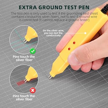 Grounding Sheet for Bed 90% Organic Cotton+10% Pure Silver Fiber, Grounding Fitted Sheets for All Mattress Sizes, with Static grounding Cord and Test Pen (Gray, 105.1 * 23.1inch)