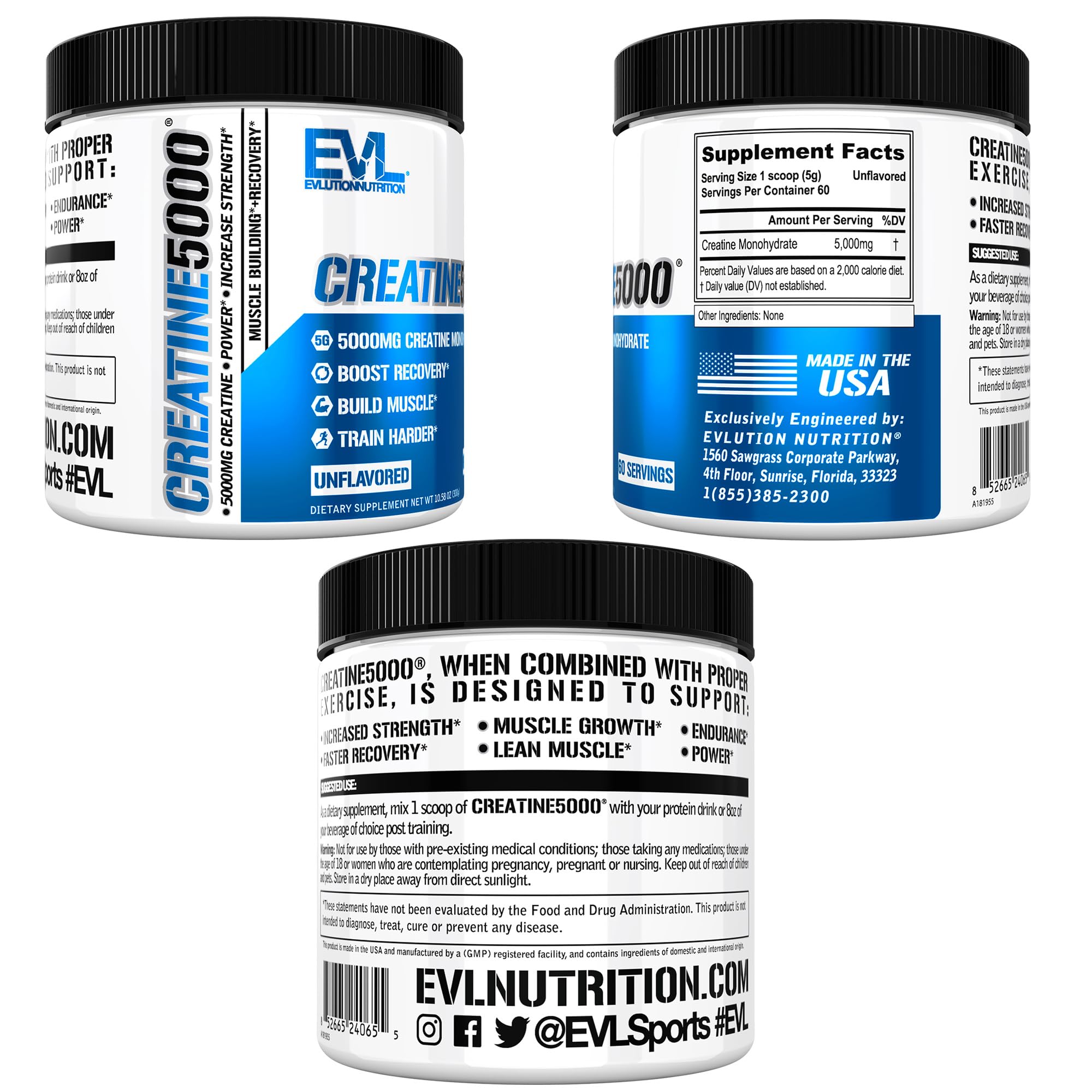 EVL Creatine 5000 - Pure Creatine Monohydrate - 60 Servings - Unflavored — Amazon image 9