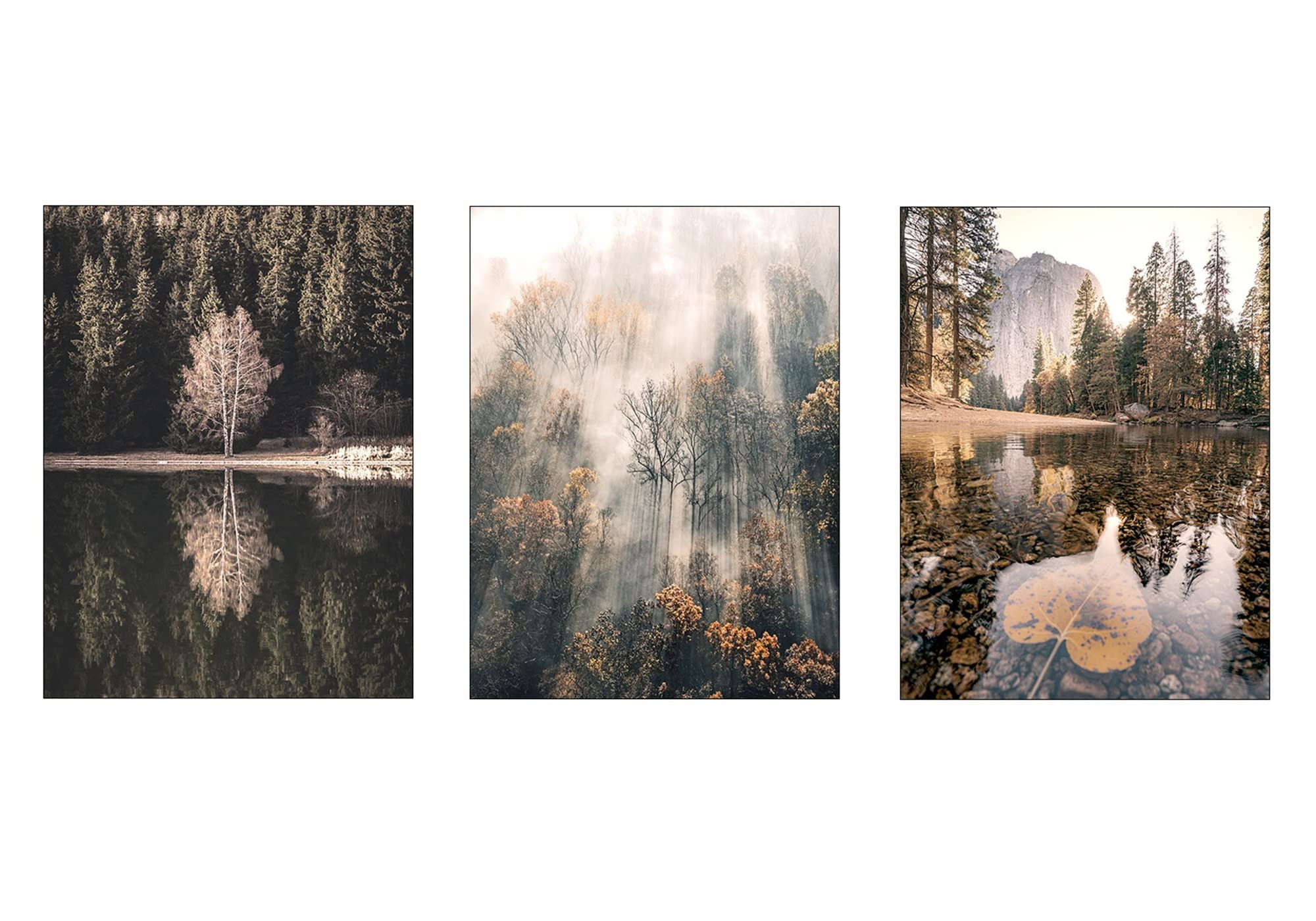 Tableau Toile Triptyque Paysage Lac Canoë - 3 Panneaux 30x40cm Sans Cadre Déco Murale