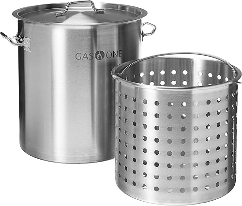 Miniatura 1 de GasOne Olla de acero inoxidable con cesta, olla de 53 cuartos de galón con tapa y parte inferior reforzada, olla de cocina resistente para freír