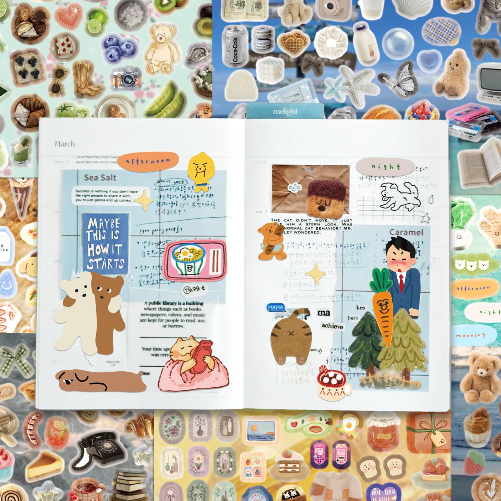 PRSTINCOL Japońska książka z naklejkami w stylu mangi z 30 arkuszami wycinanych naklejek, ponad 1200 sztuk do samodzielnego prowadzenia dziennika i scrapbookingu
