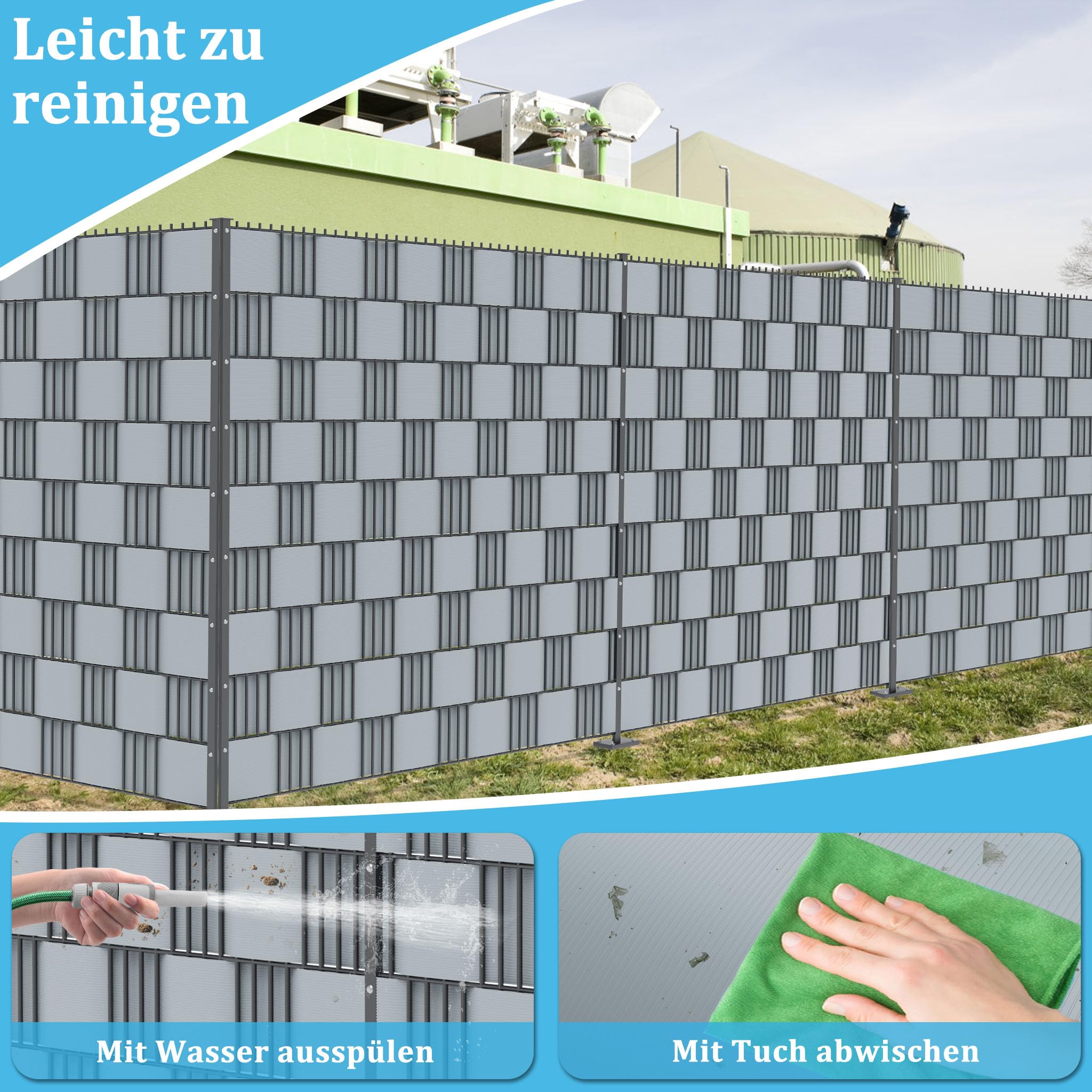 UISEBRT 30 x pasy maskujące, twarde PCW do mat z podwójnym prętem, ochrona przed wzrokiem, na balkon, do ogrodzenia ogrodowego, 25 m x 19 cm (30 sztuk, szare)