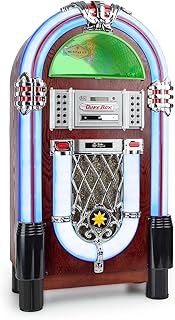 auna Grace TT Jukebox - Bluetooth Interface, Phono, CD-Player, USB, SD Interface, MP3, AUX, FM Radio Tuner, Belt-Driven, Record Player, Recording Function, Wooden