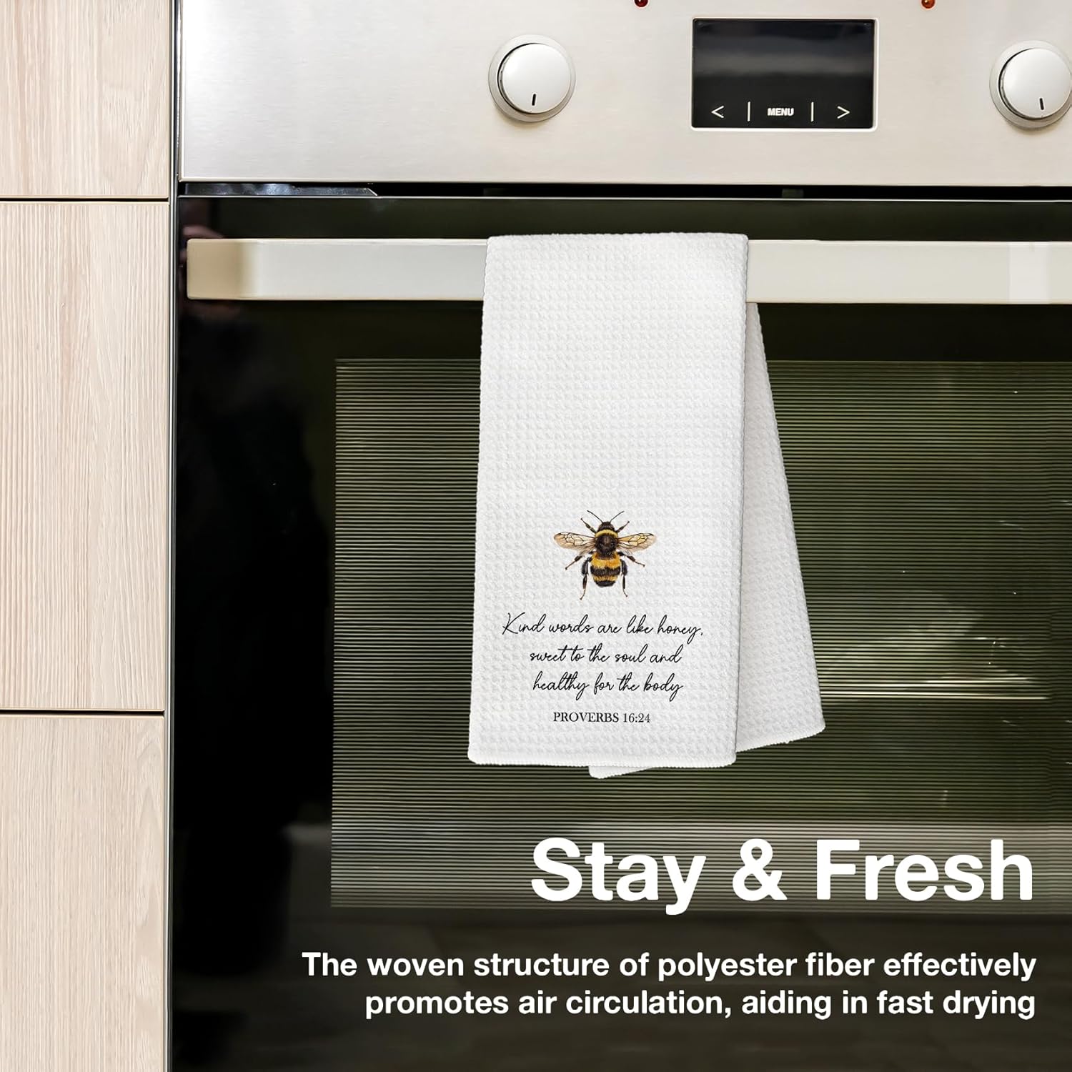 Christian Bee Kitchen Towels, Proverbs 16:24 Bible Verse Scripture Decorative Tea and Dish Towels, Christian Gifts for Women, Bee Gifts Hand Towels for Bathroom Decor, 16x24 Inch