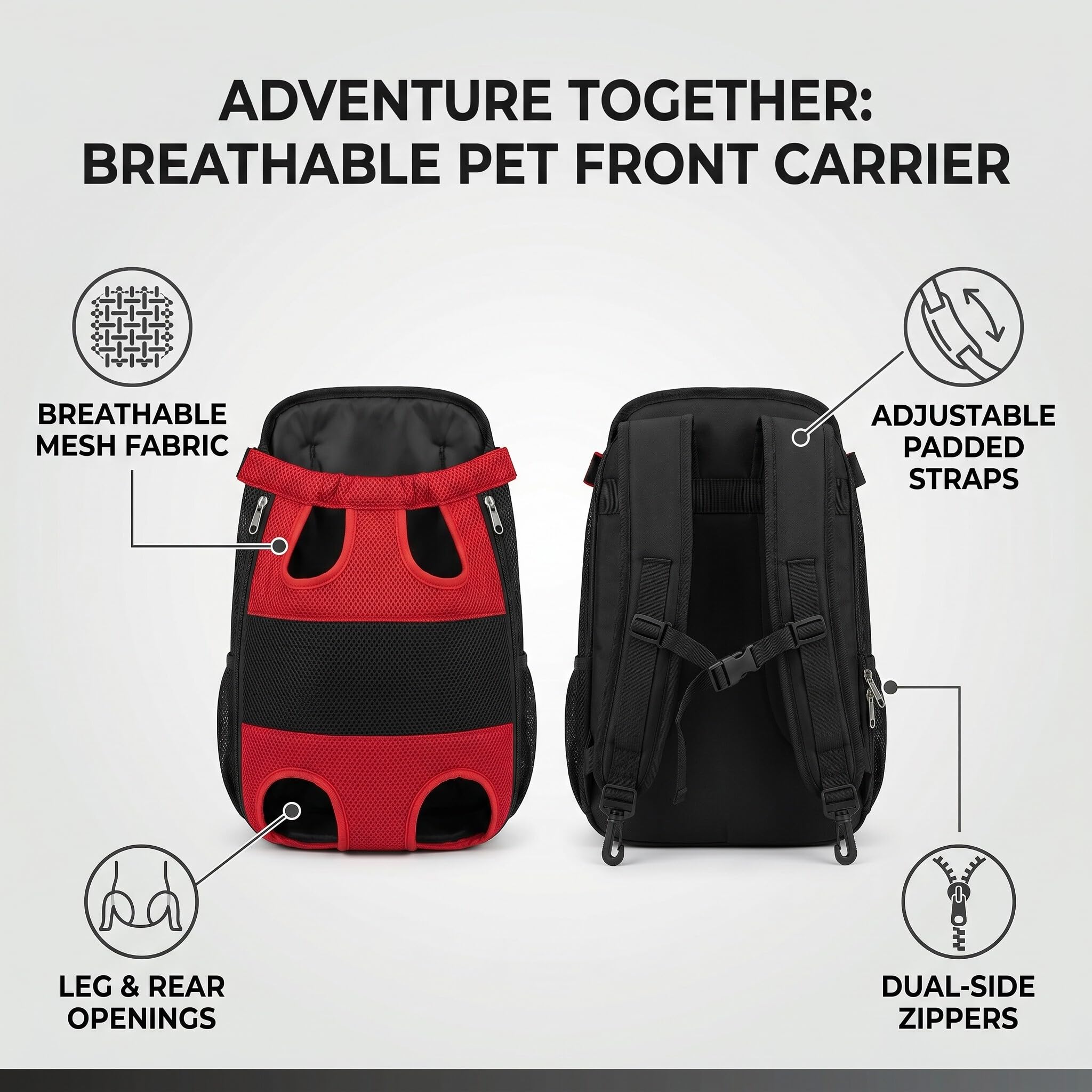 Haustiertrage Rucksack Hundetrage Brusttasche Freihändige Brusttrage Vierbeinige Rucksacktasche für Kleine Mittelgroße Hunde und Katzen Wandern Outdoor Reisen(S rot)