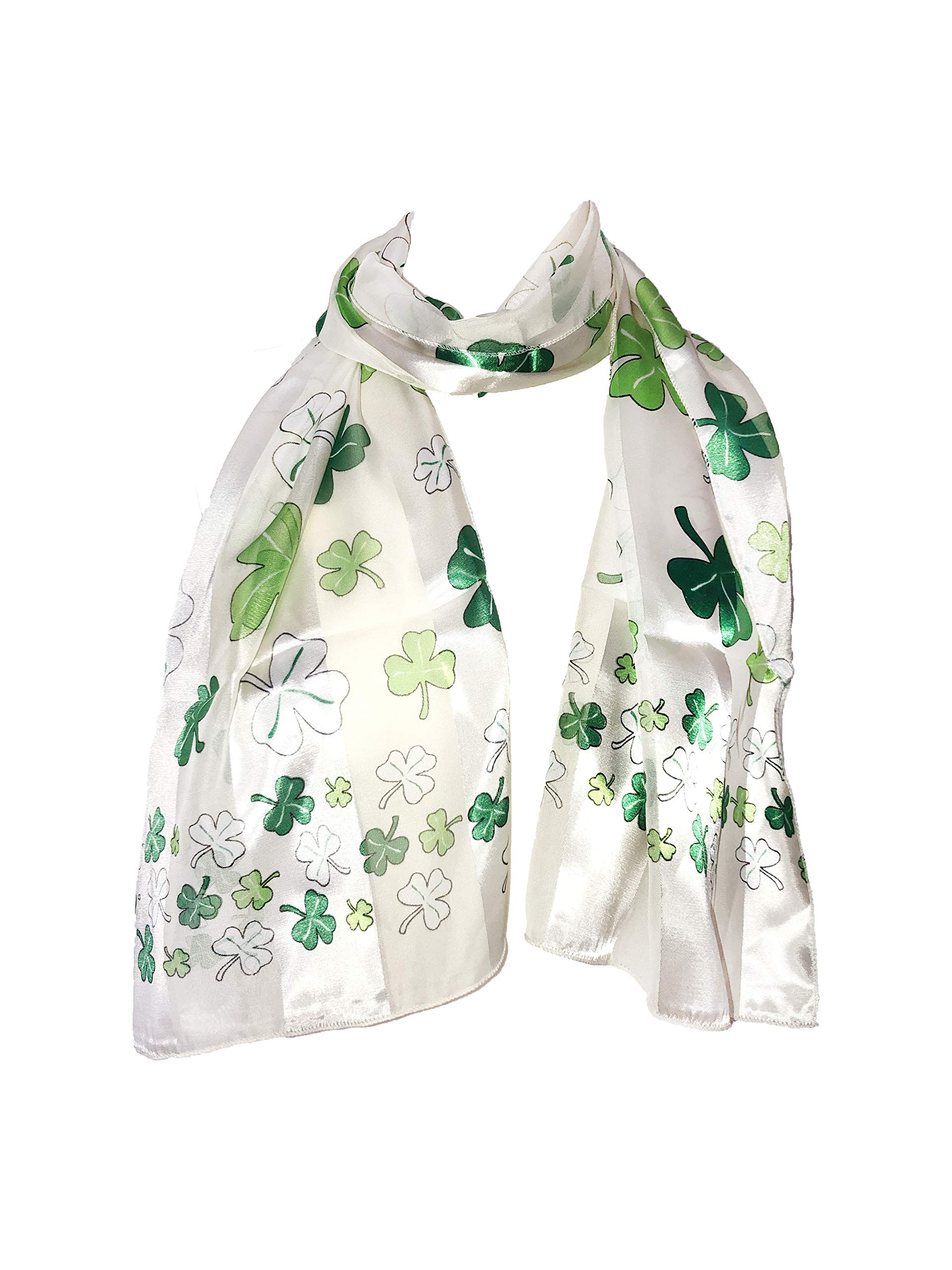 Pamper Yourself Now Women's White With Green White With Big Green Four Leaf Clover Scarf Thin Pretty Scarf