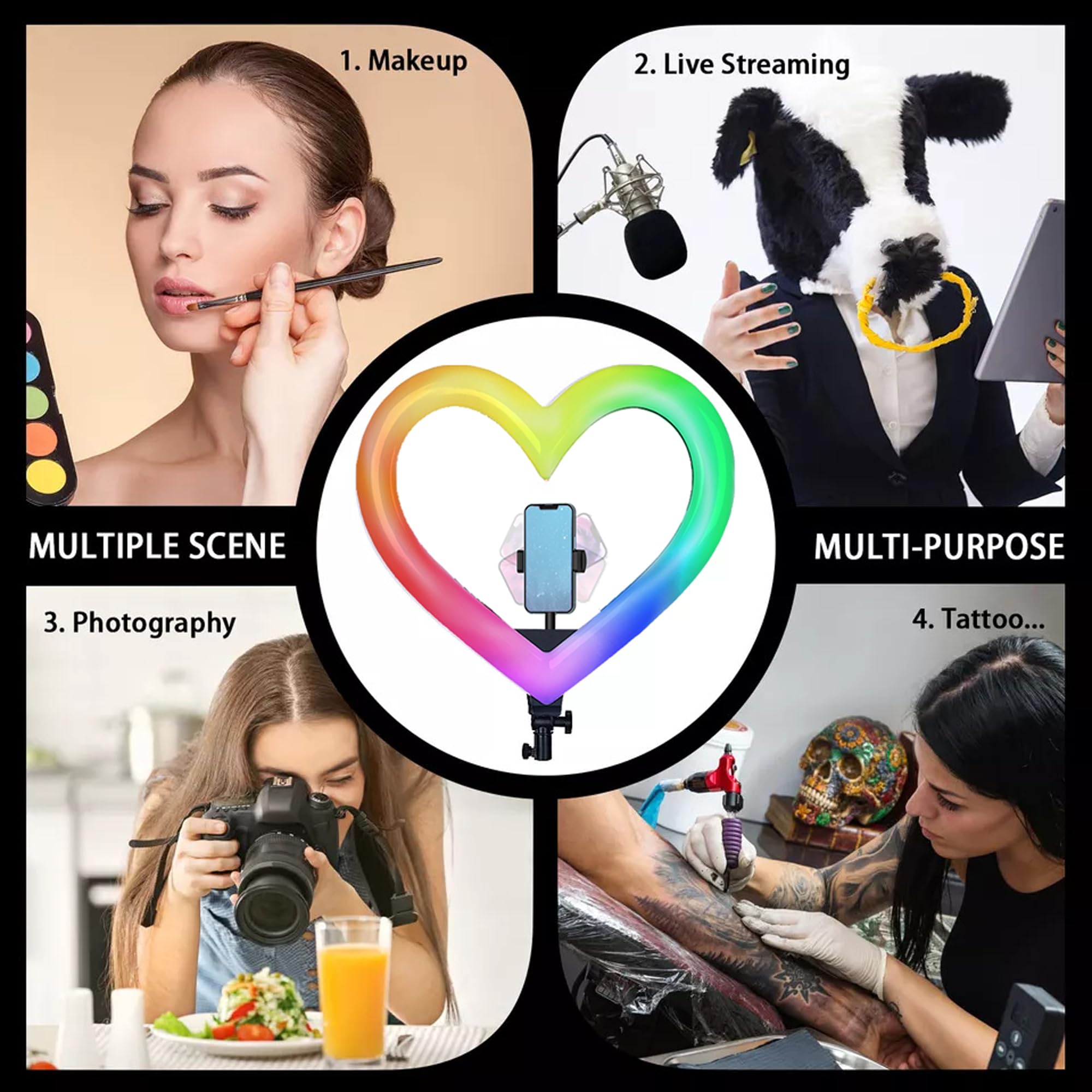 Ringlicht in Herzform, 30,5 cm (12 Zoll), RGB, LED, Herzform, mit Handyhalterung für Live-Stream/Make-up, kompatibel mit allen Smartphones