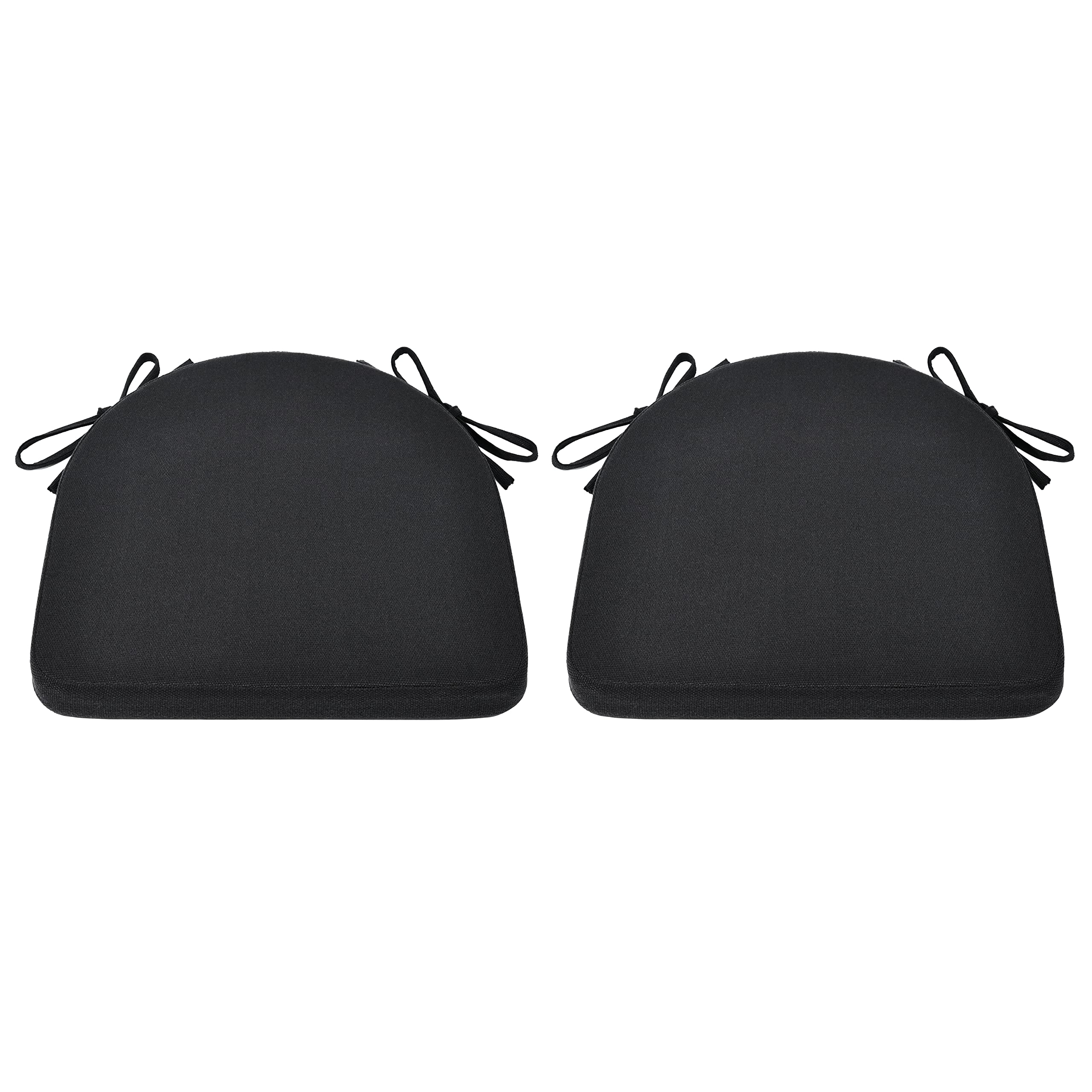 Shinnwa Black Chair Cushion with Ties for Dining Chairs Non Slip Seat Cushions for Kitchen Chairs U Shaped Indoor Chair Pads with Machine Washable Cover 16 x 16.5 inches Set of 2