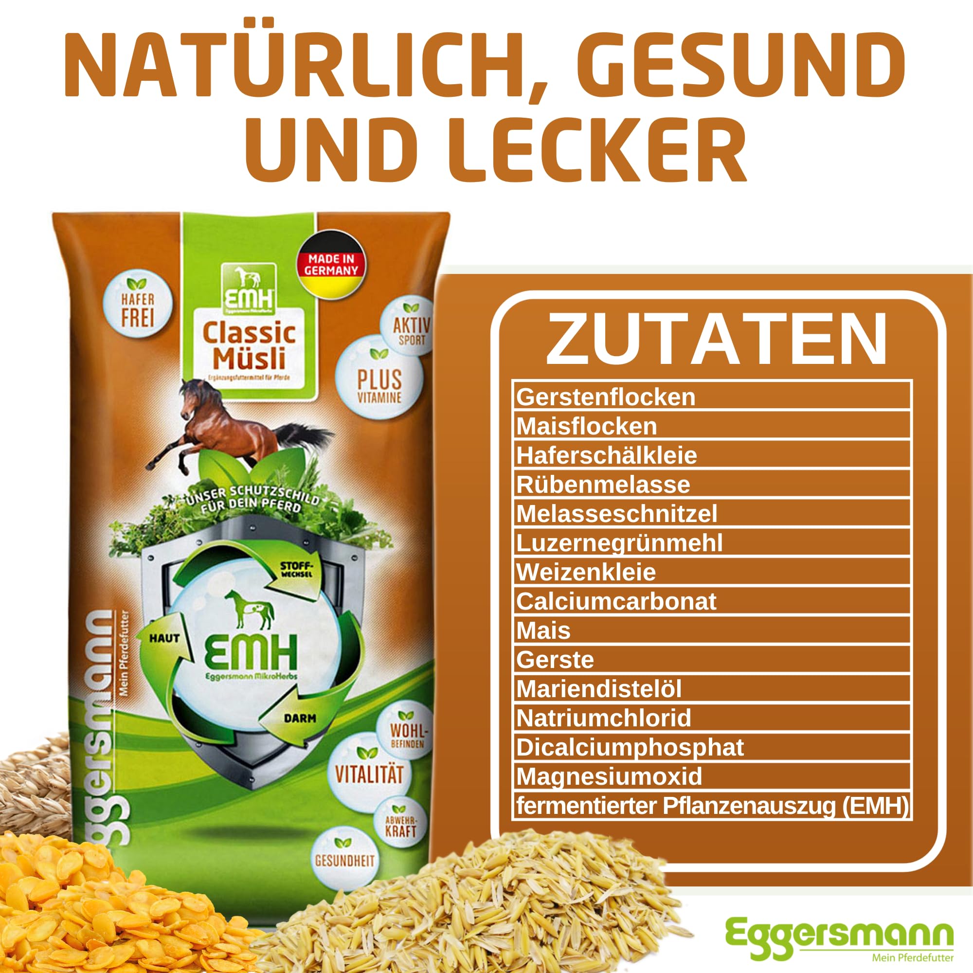 Eggersmann EMH Classic muesli 20 kg - muesli per Cavalli Senza Avena per Cavalli Sportivi per la Protezione dell'apparato Muscolare, mangime Naturale per Cavalli