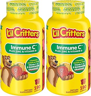 L’il Critters Immune C Daily Gummy Supplement Vitamin for Kids, for Vitamin C, D and Zinc for Immune Support, Orange, Lemon and Cherry Flavors, 190 Gummies (Pack of 2)