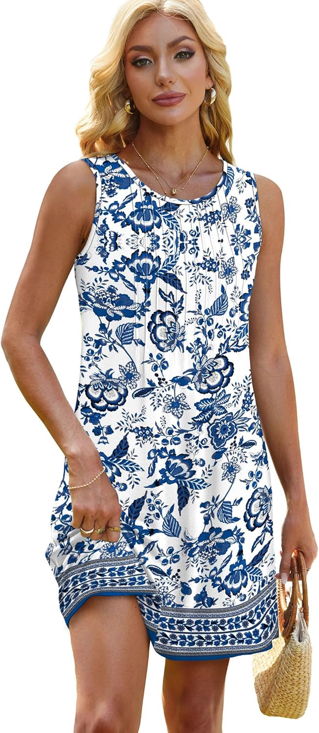 OFEEFAN Summer Dresses for Women 2025 Loose Beach Vacation Casual Crew Neck Sleeveless Sundresses with Pockets Tank Dress - Image 4