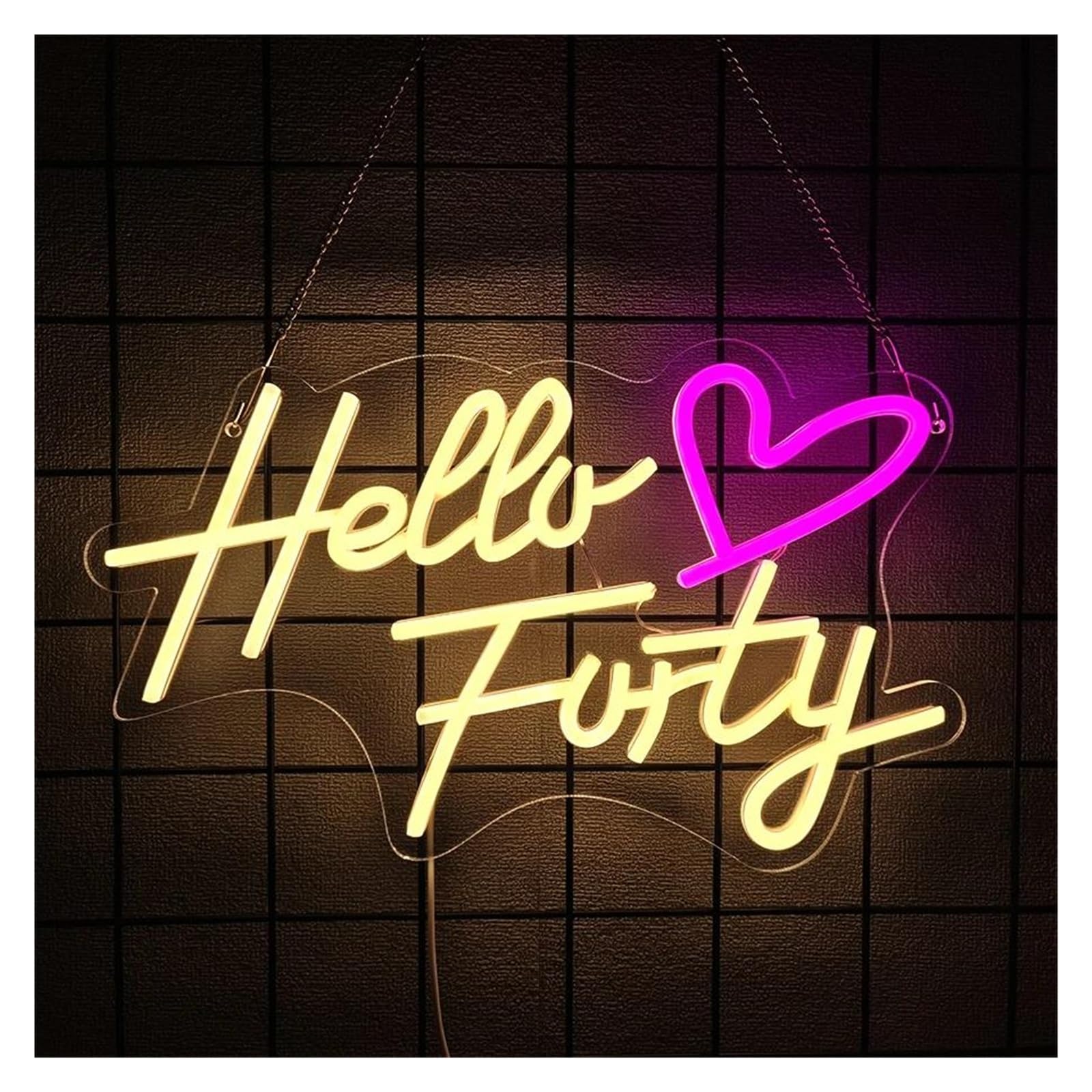 SHOUXI Sign Lamp Hello Forty Neon Sign 40th Birthday Light Dimmable for Woman Happy Birthday Bedroom Office Shop Party Wall Decor 39cmx24cm
