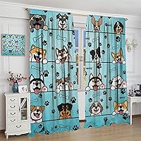 Vista 122 de Cortinas opacas con estampado de patas de perro, estampado de patas de perro y huesos, tratamiento de ventana, cortinas con aislamiento térmico