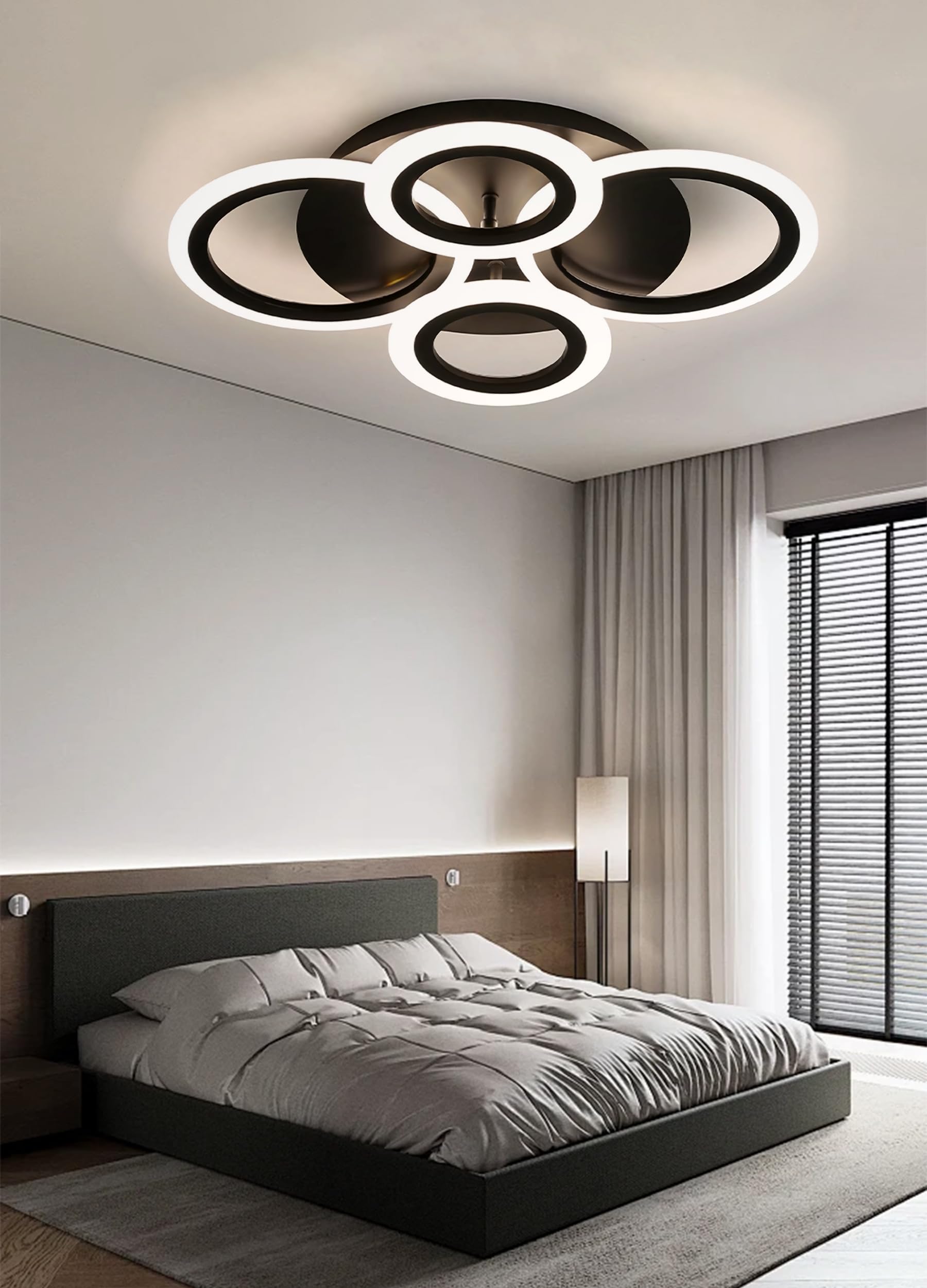 JIUJIUCC Modern LED Ceiling Light Black Circle Ceiling Lamp Living Room Ceiling Lighting Dimmable with Remote Control Interior Lighting for Living Room Bedroom Dining Room Office Study (4 Head)