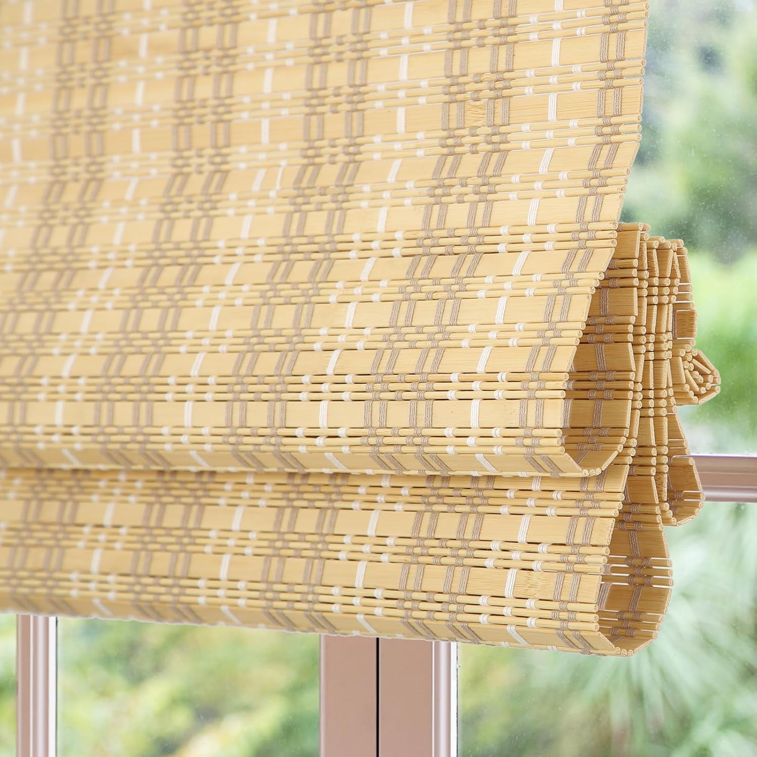 Sunbox Cordless Roman Shades, Custom Natural Bamboo Roman
