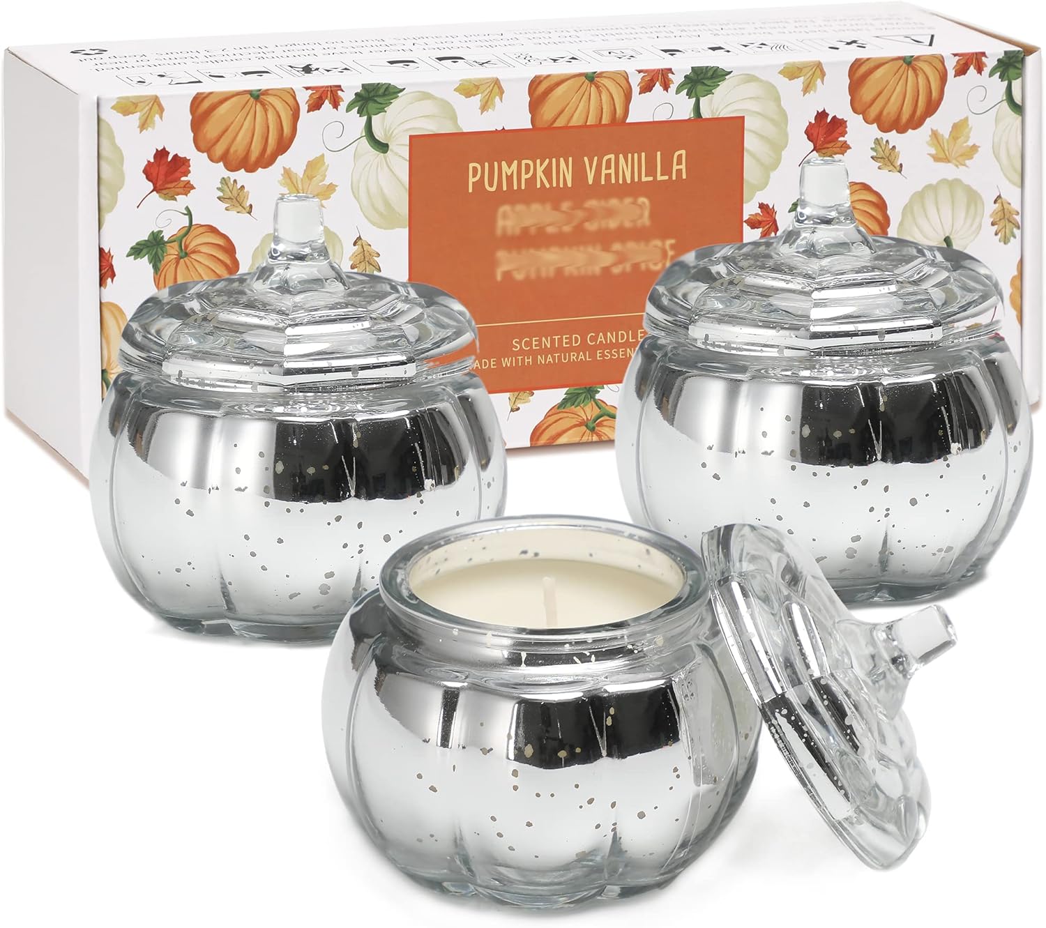 Juego de 3 velas con forma de calabaza para decoración de casa de campo, para regalo de Navidad (plateado)
