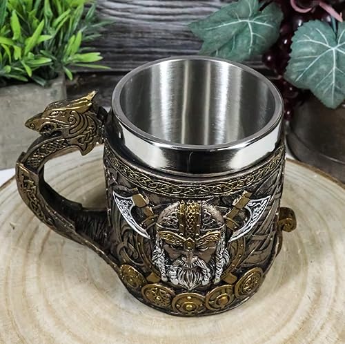 Miniatura 8 de Ebros Gift Mitología nórdica Viking God Thor Odinson Mjolnir Martillo con barco de dragón Longship Taza de café de resina de 13 oz taza de bebida