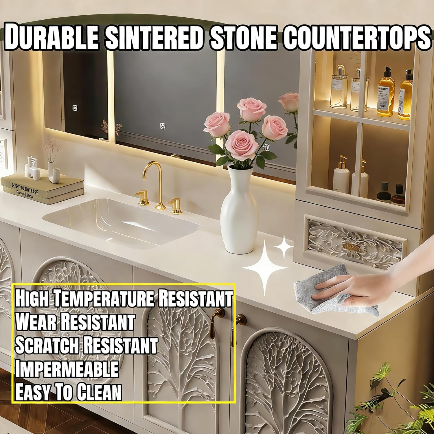 Bathroom Vanity with Sink - Floor-Mounted Bathroom Cabinet, Modern and Stylish Vanity, Equipped with an Intelligent Anti-Fog Mirror, Unique Design (White, 72 inches) (Grey, 72in)