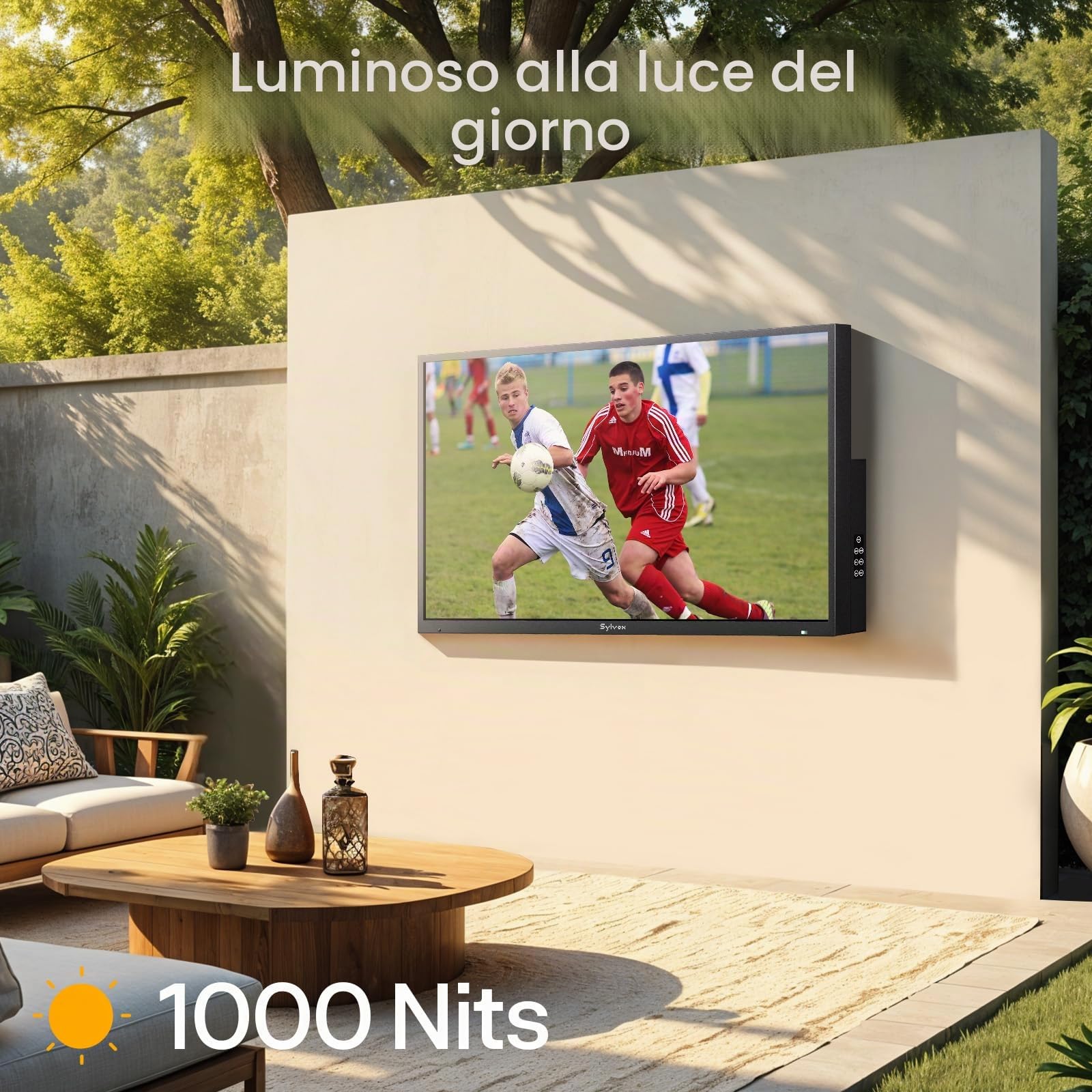 SYLVOX 75" Google TV da Esterno, QLED 4K UHD 1000Nits, IP55 Impermeabile | Outdoor TV Dolby Atmos, Tuner DVB-T2/S2/C HEVC 10, WiFi, Google Assistant, per Giardini, Terrazza (Deck Pro 2.0 QLED)