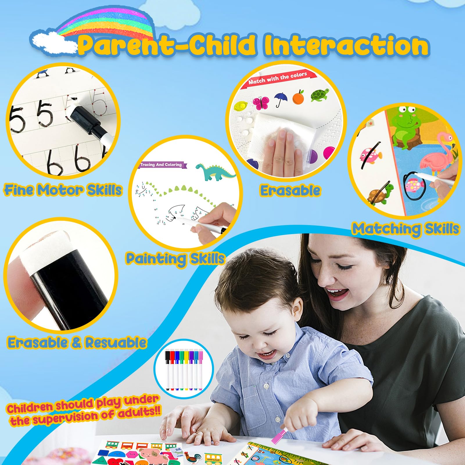 TEUVO Montessori Quiet Book per Bambini 1 2 3 4 5 6 Anni 14 Temi Preschool Libri Sensoriali Busy Book per Bambini Viaggi Libro Sensoriale Attacca Stacca Educativi Autismo Giochi Regali Ragazzi Ragazze