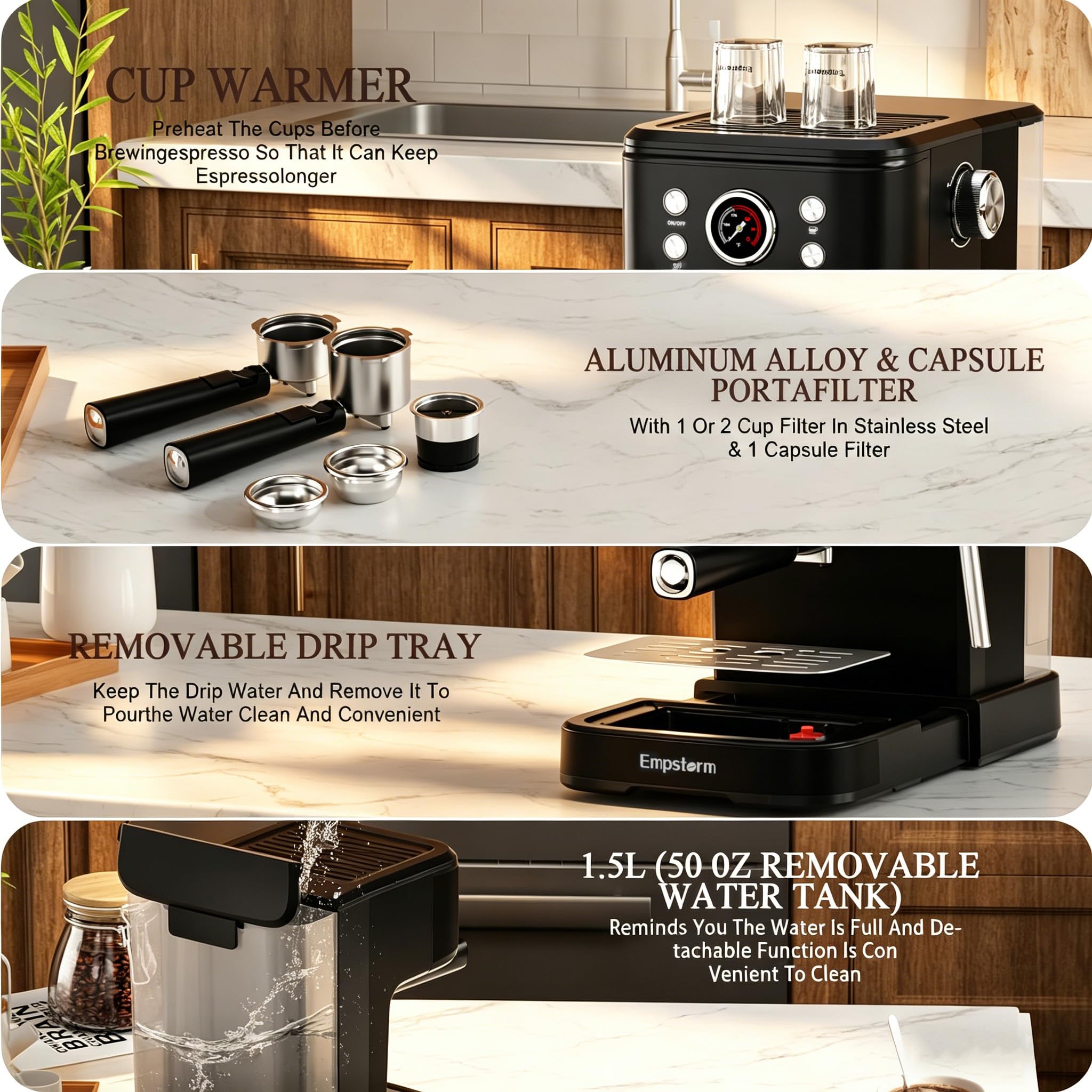 Empstorm Espresso Machine - 20 Bar, Capsule & Powder -7 Empstorm Espresso Machine - 20 Bar, Capsule & Powder -7