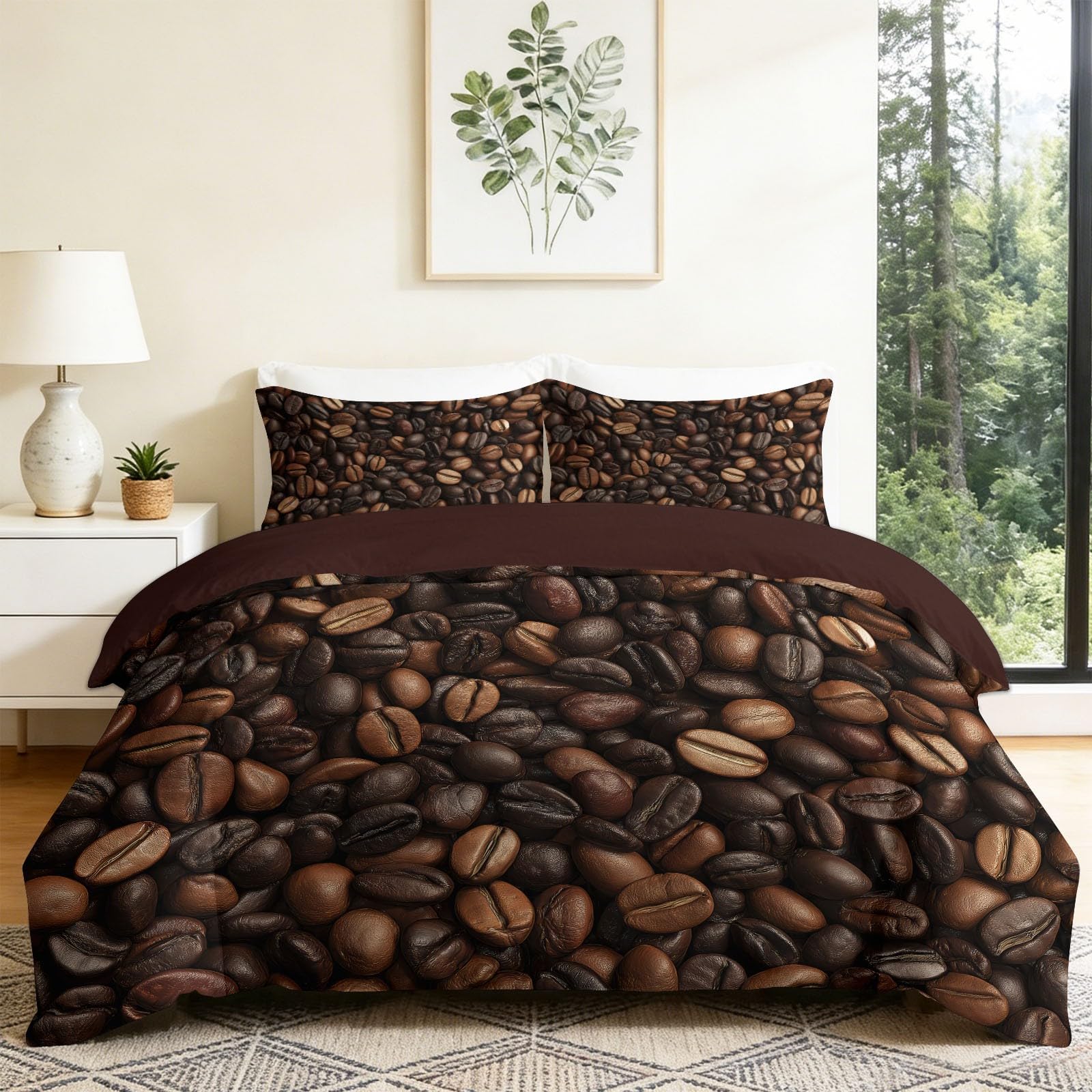 Housse de couette grains de café avec fermeture éclair pratique pour un enfilage rapide