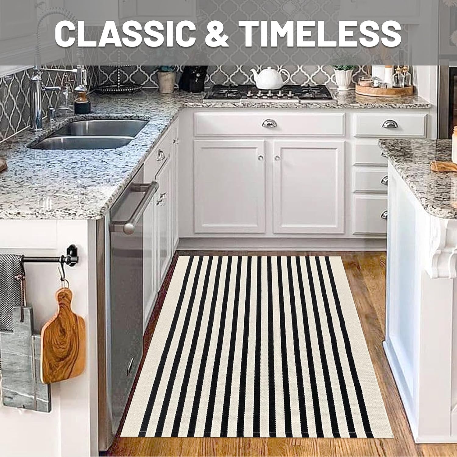 IOHOUZE Black Beige Striped Rug -3'x5' Front Door Rugs Outdoor, Washable Area Rug for Front Porch, Spring Summer Welcome Mats Outdoor Indoor, Doormat for Entryway Porch Entrance