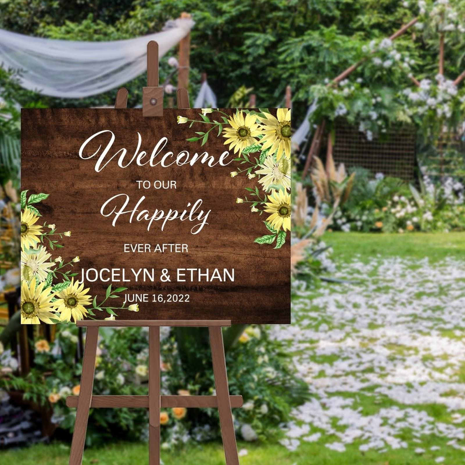 Panneau bienvenue bois mariage personnalisé Welcome to Our Happily Ever After pour célébrer votre amour