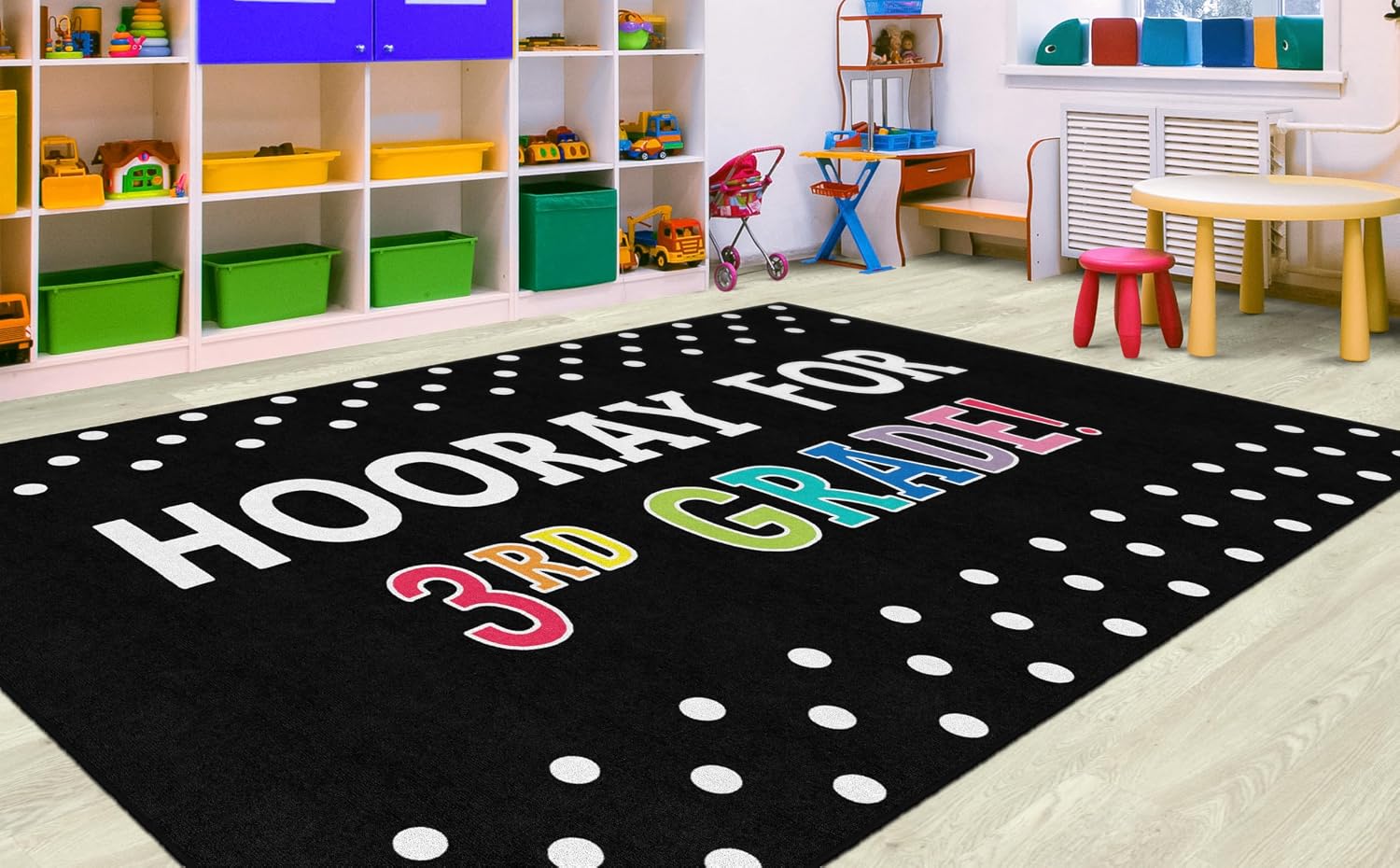 Flagship Carpets Hooray 3rd Grade Children's Classroom Décor Area Rug for Schools, Durable and Fun for Learning Centers, Daycares and Preschools, 7'6" X 12' - Black Black 3rd Grade 7'6" x 12' (Rectangular)