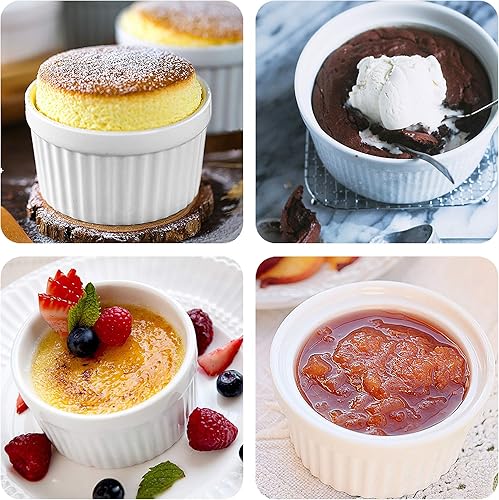 Miniatura 3 de Ramequines de porcelana de 4 onzas, juego de 8, platos para soufflé, cuencos aptos para horno, para creme brulee, natillas, pudín, mini postres,