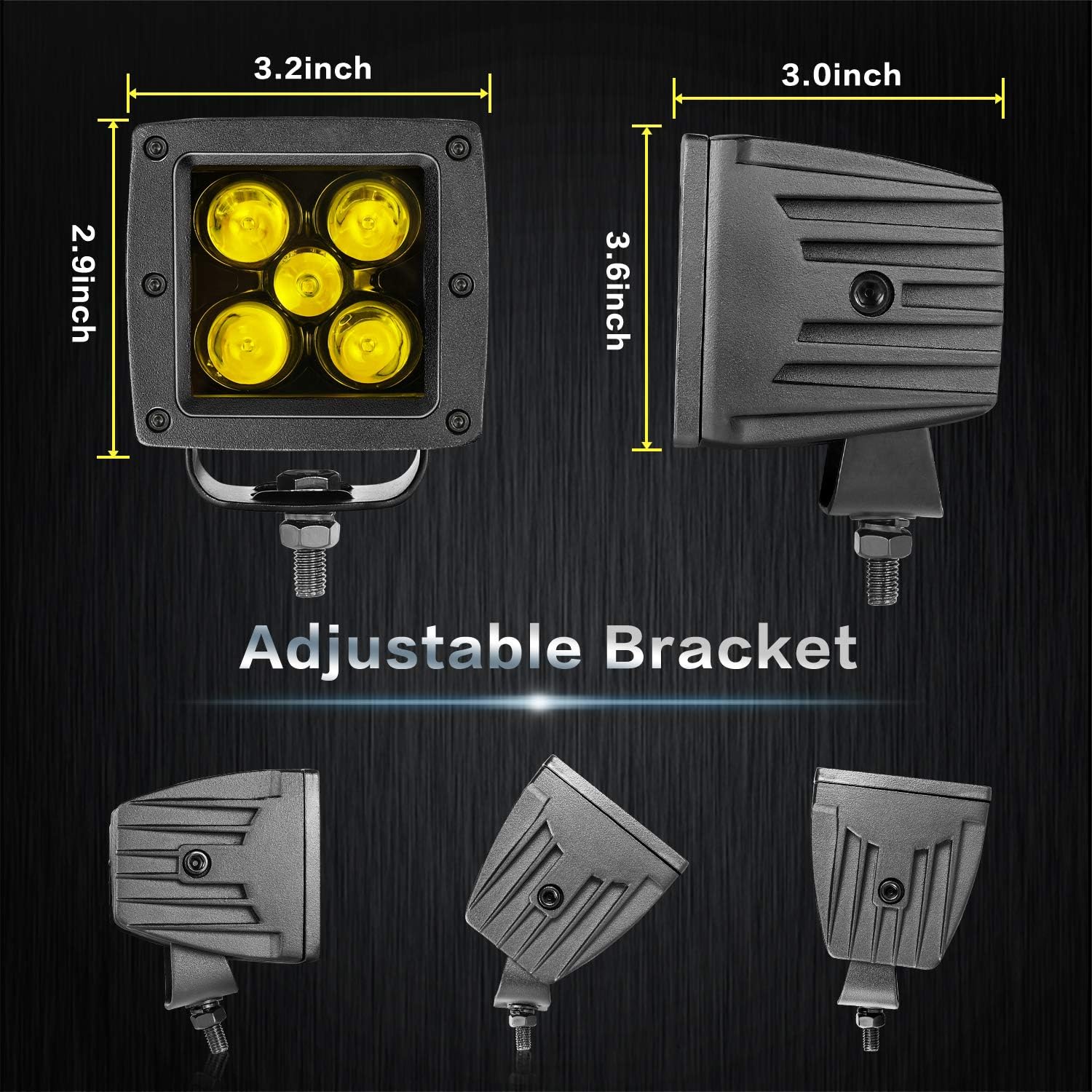 Amber LED Cubes, LED Pods 2PCS 3Inch 100W High Lumen Spot Cubes Yellow Fog Lights Off Road Driving Light Waterproof for Trucks ATV SUV Marine Front Bumper