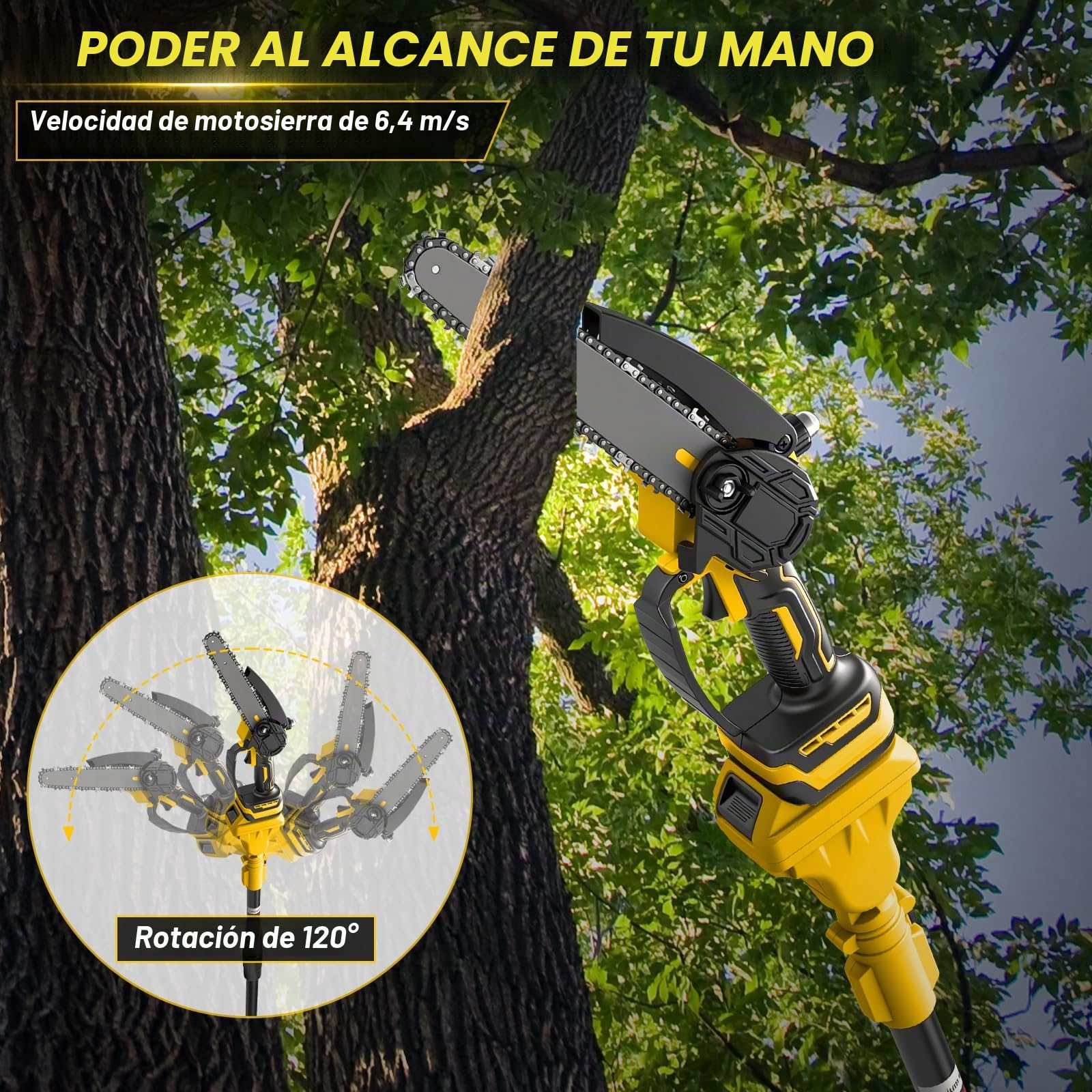 8 Pulgadas Mini Motosierra Telescopica & 28 mm Tijeras de Podar Eléctricas | para Dewalt 18 V, 20 V batería, 4 en 1 Kit de Herramientas de Jardín, Alcance Máximo Hasta 4,5 m