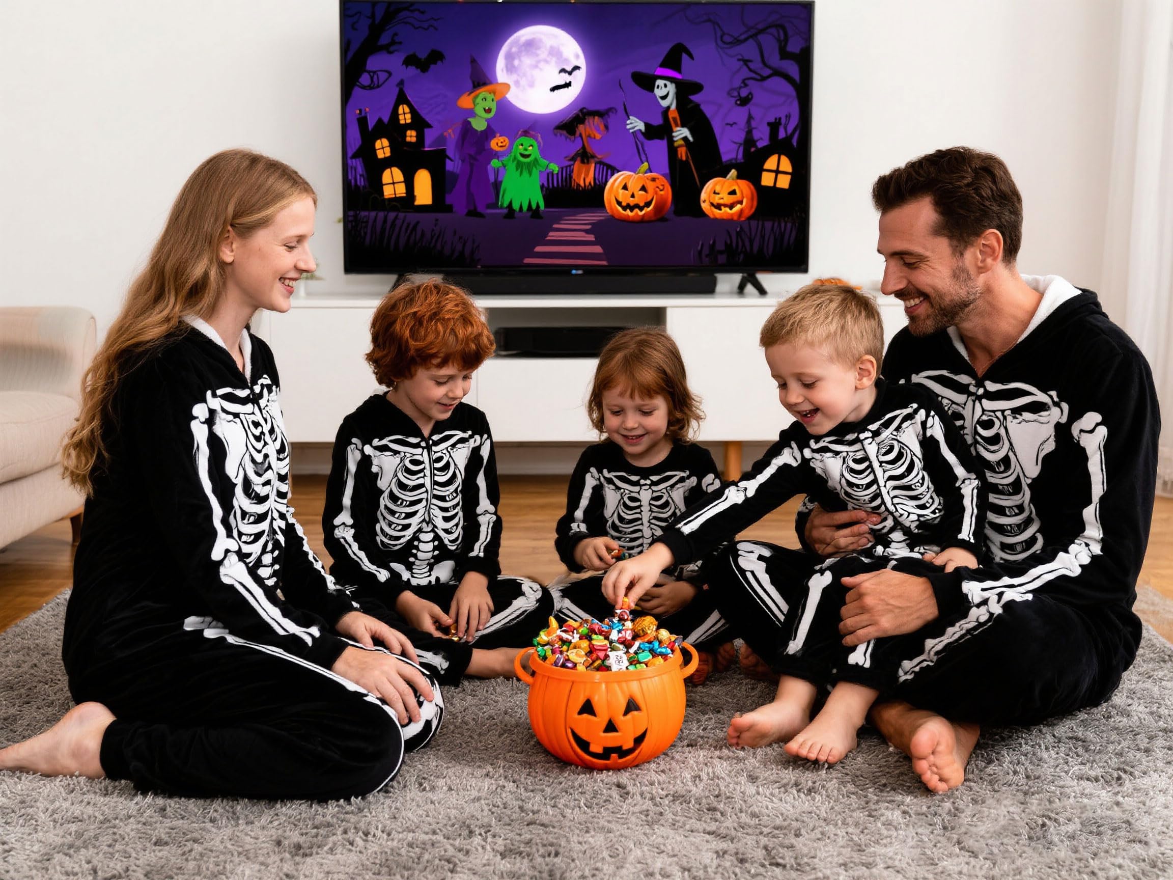 URMAGIC Family Matching Pyjamas Halloween Skeleton Costume Long Sleeve Hooded One Piece Jumpsuit Sleepwear Nightwear Pajamas Pjs for Men Women Children Boys Girls - Image 4