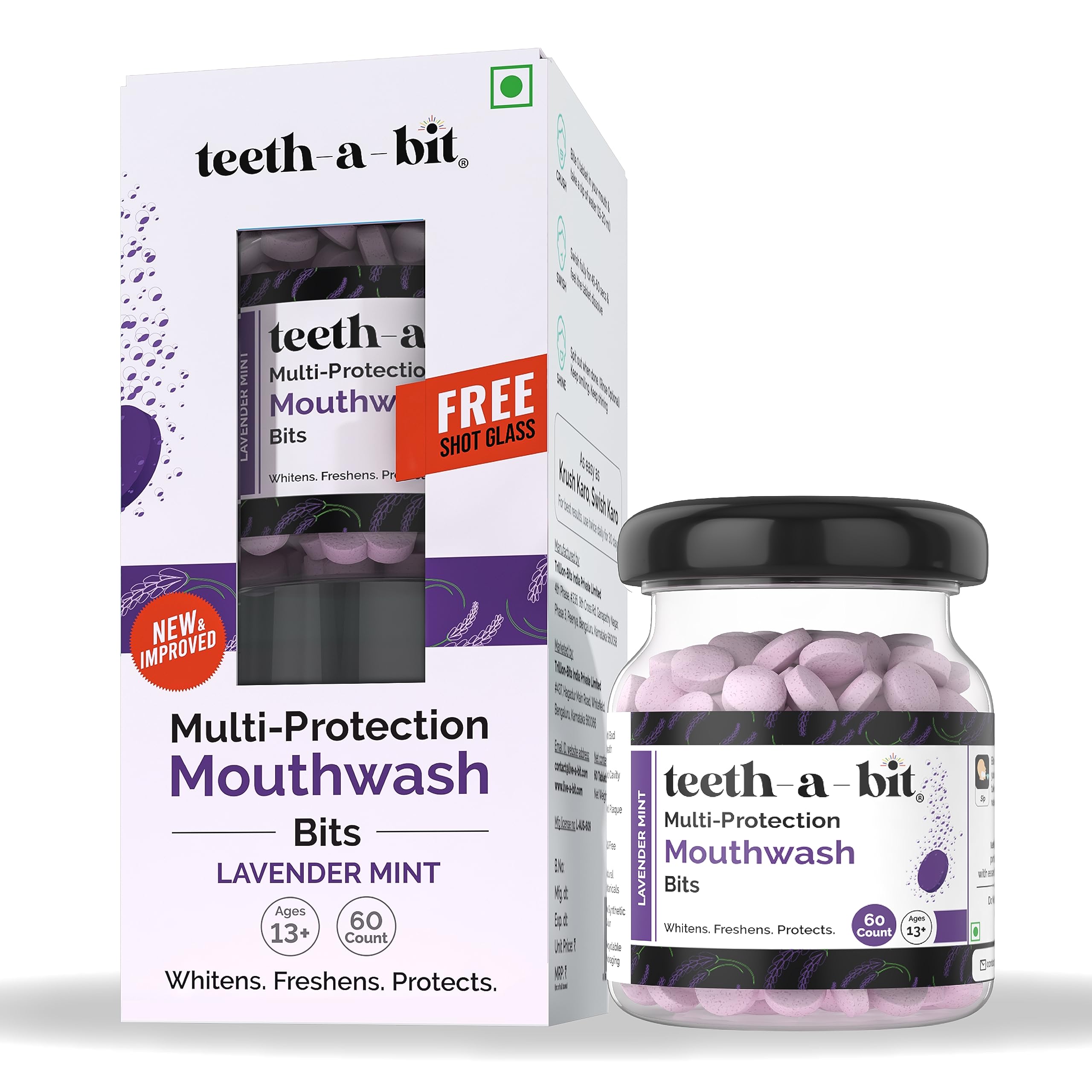 teeth-a-bit Multiprotection Lavender Mint Mouthwash Bits | No Alcohol, Artificial Flavors & Colors | Fights Germs | Freshens Mouth | Equal to 1200ml of liquid mouthwash (1 Pack, 60 Count) (B0B2DVZ9RK) Amazon Price History, Amazon Price Tracker
