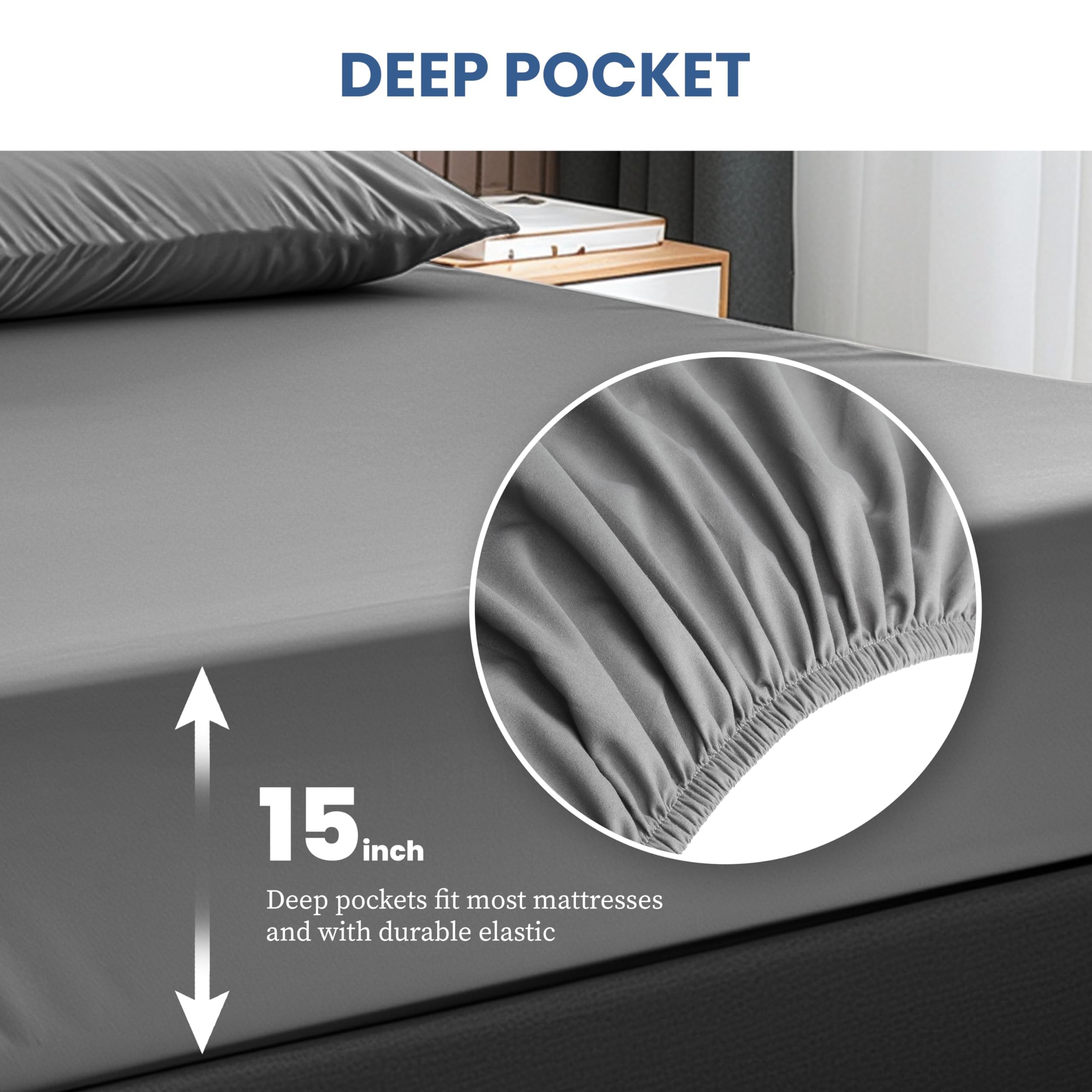 Simple Deluxe King Size 4 Piece Sheet Set, Lightweight Super Soft Easy Care Microfiber, Comfy Breathable - Image 3