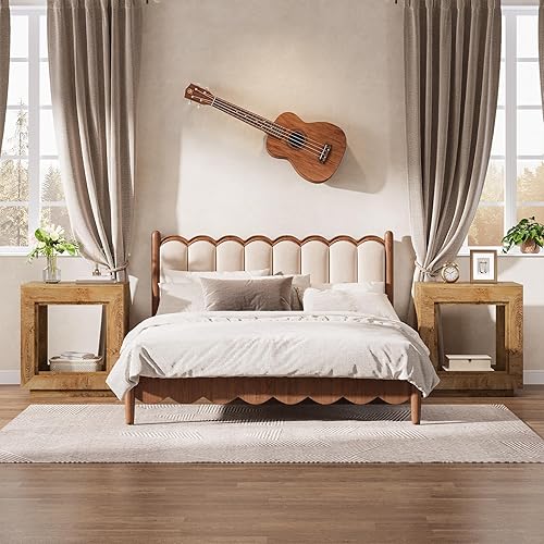 Miniatura 7 de Tribesigns Mesa auxiliar marrón rústica, mesa auxiliar de 24 pulgadas con estante de almacenamiento, mesita de noche estilo granja (1, natural)