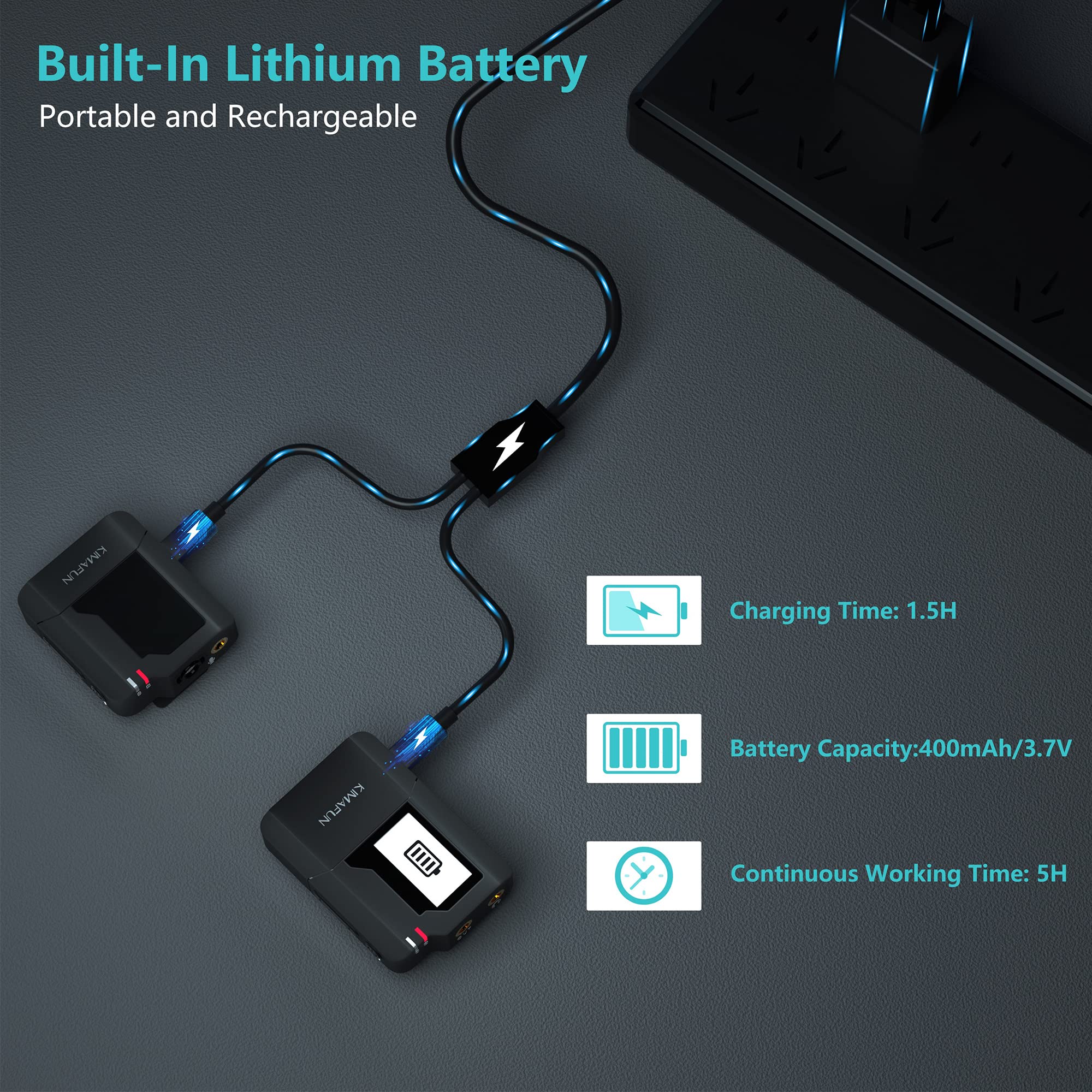 KIMAFUN Sistema de Micrófono Inalámbrico Lavalier, Micrófono Solapa Monitoreo en Tiempo Real para Cámara, DSLR, Teléfono Inteligente, Live Stream, Vlog Video G50-1(1TX+1RX)