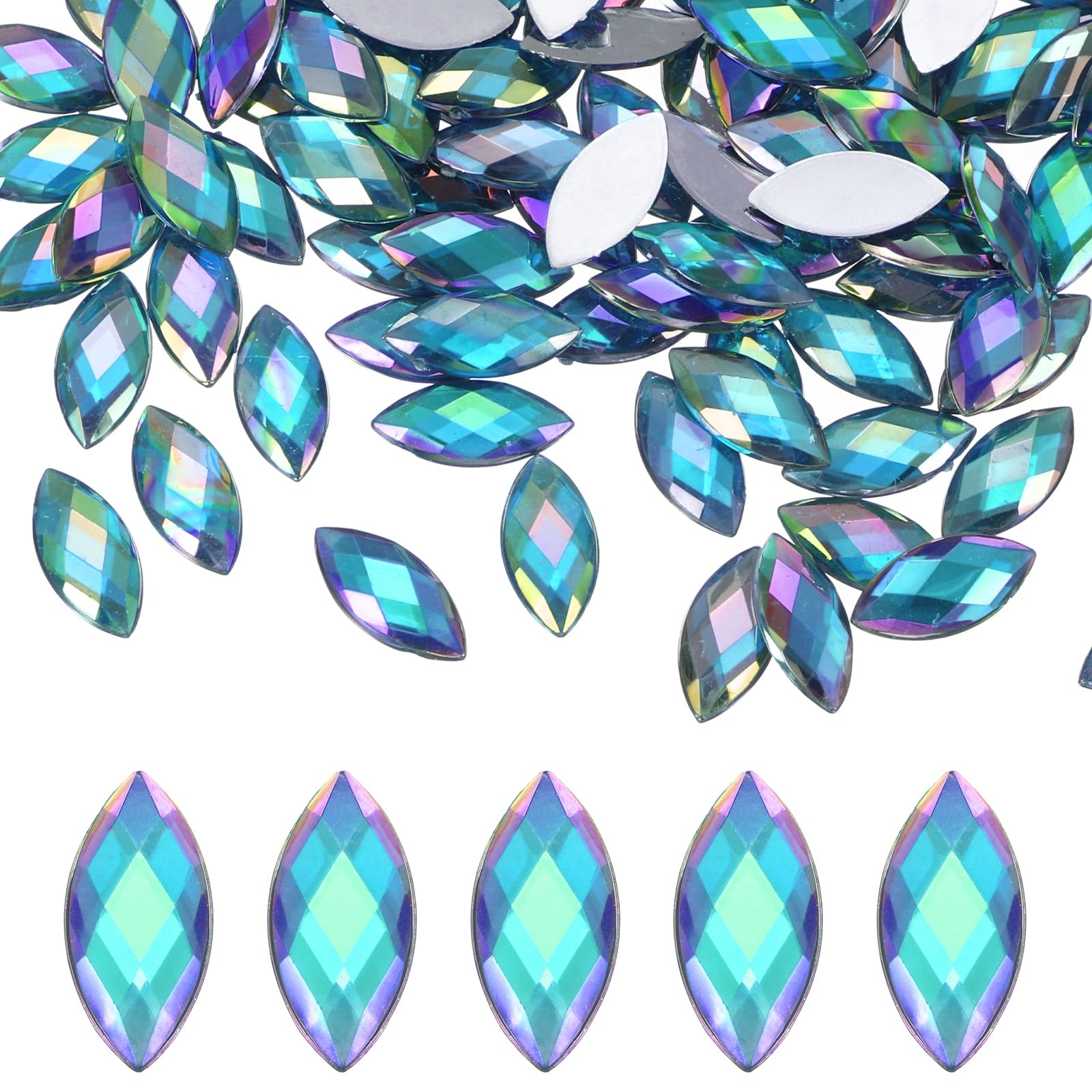 M METERXITY 200-Pack Horse Eye Rhinestone 15x7mm Blue AB