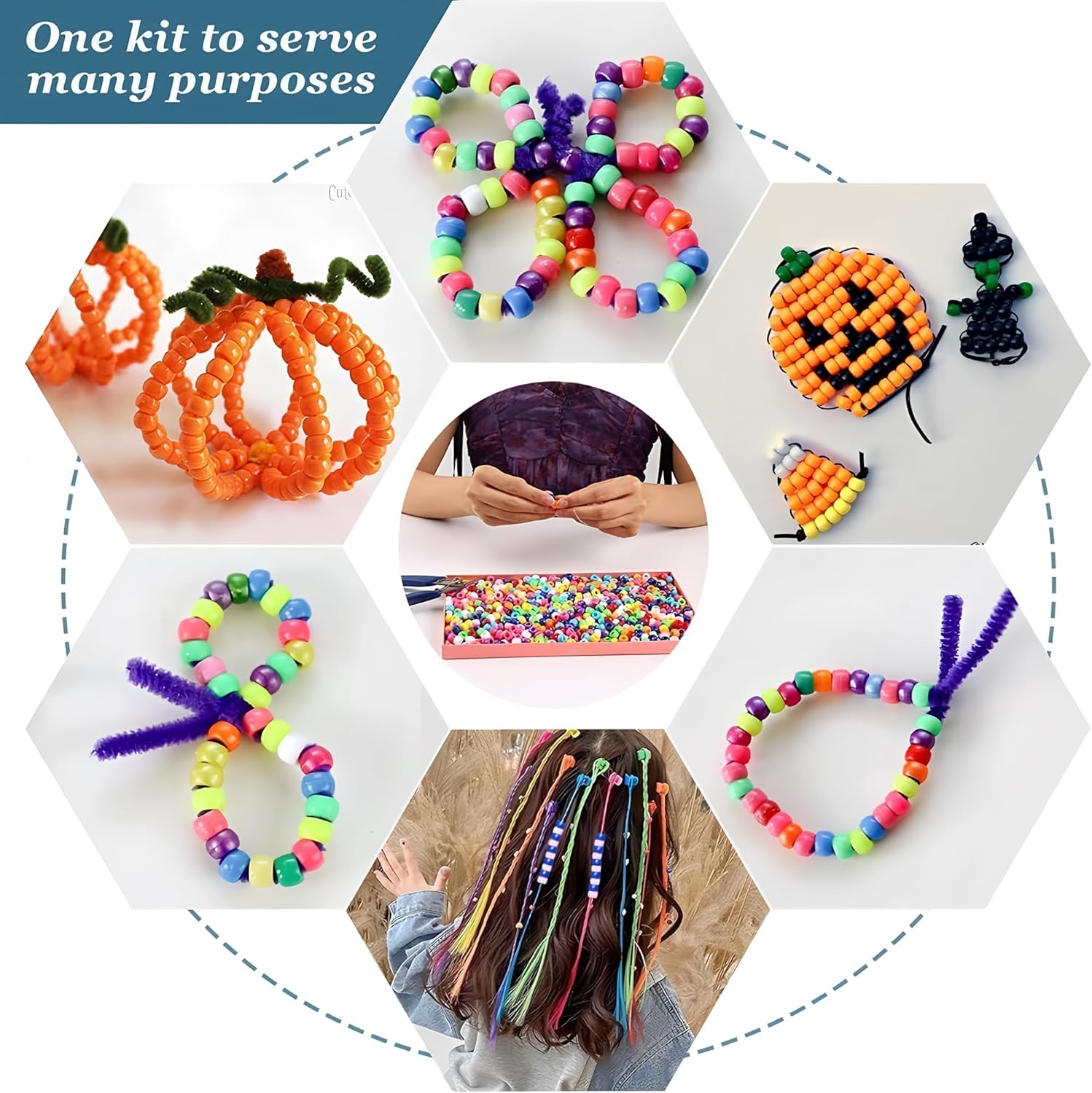 1900+ Pony Bead Bulk 6x9mm Multi-Colored Plastic Craft Beads Set, Bulk Hair Beads for DIY Crafting Jewelry Making Bracelets - Image 4